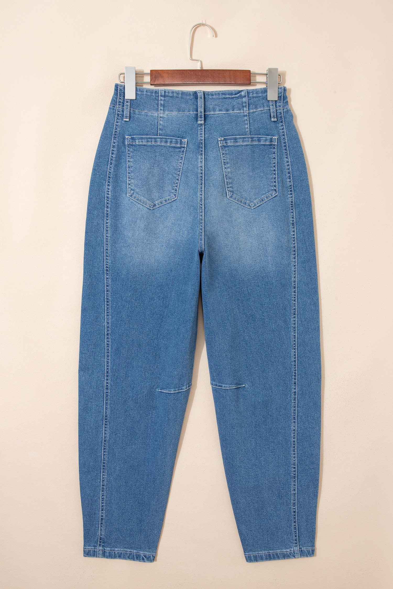 Sky Blue Medium Wash Cuffed Barrel Jeans