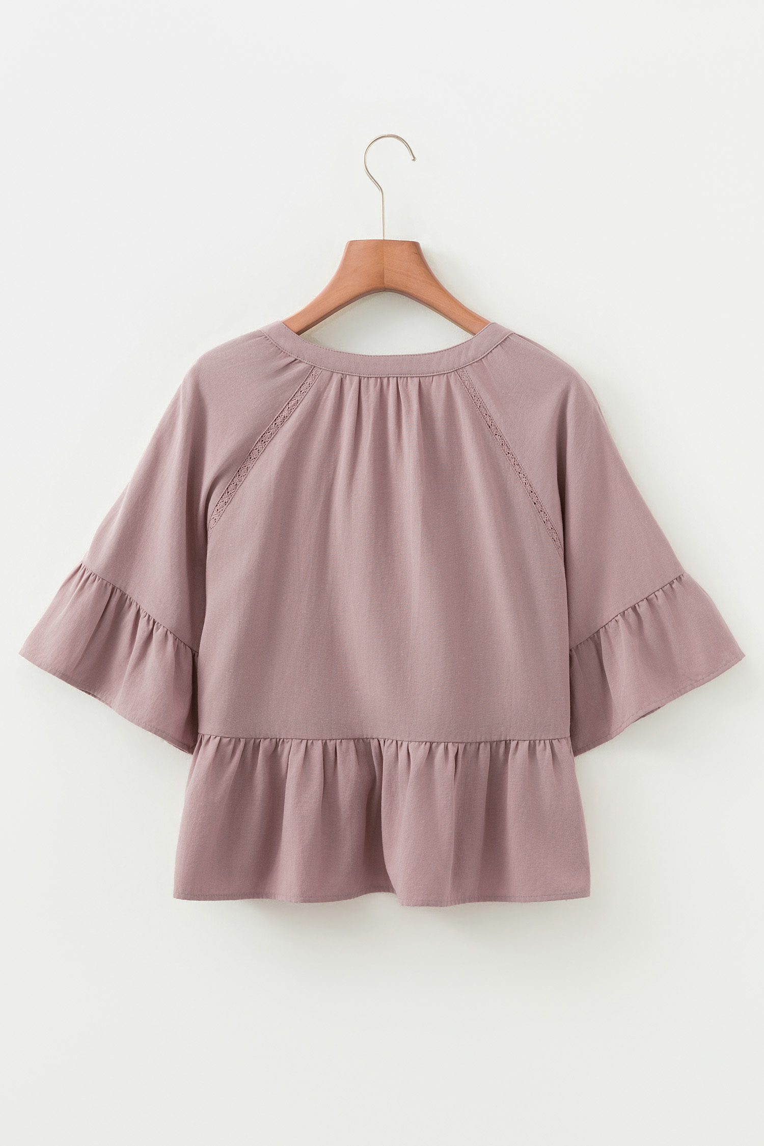Sepia Rose Slit V Neck Ruffled Loose Blouse