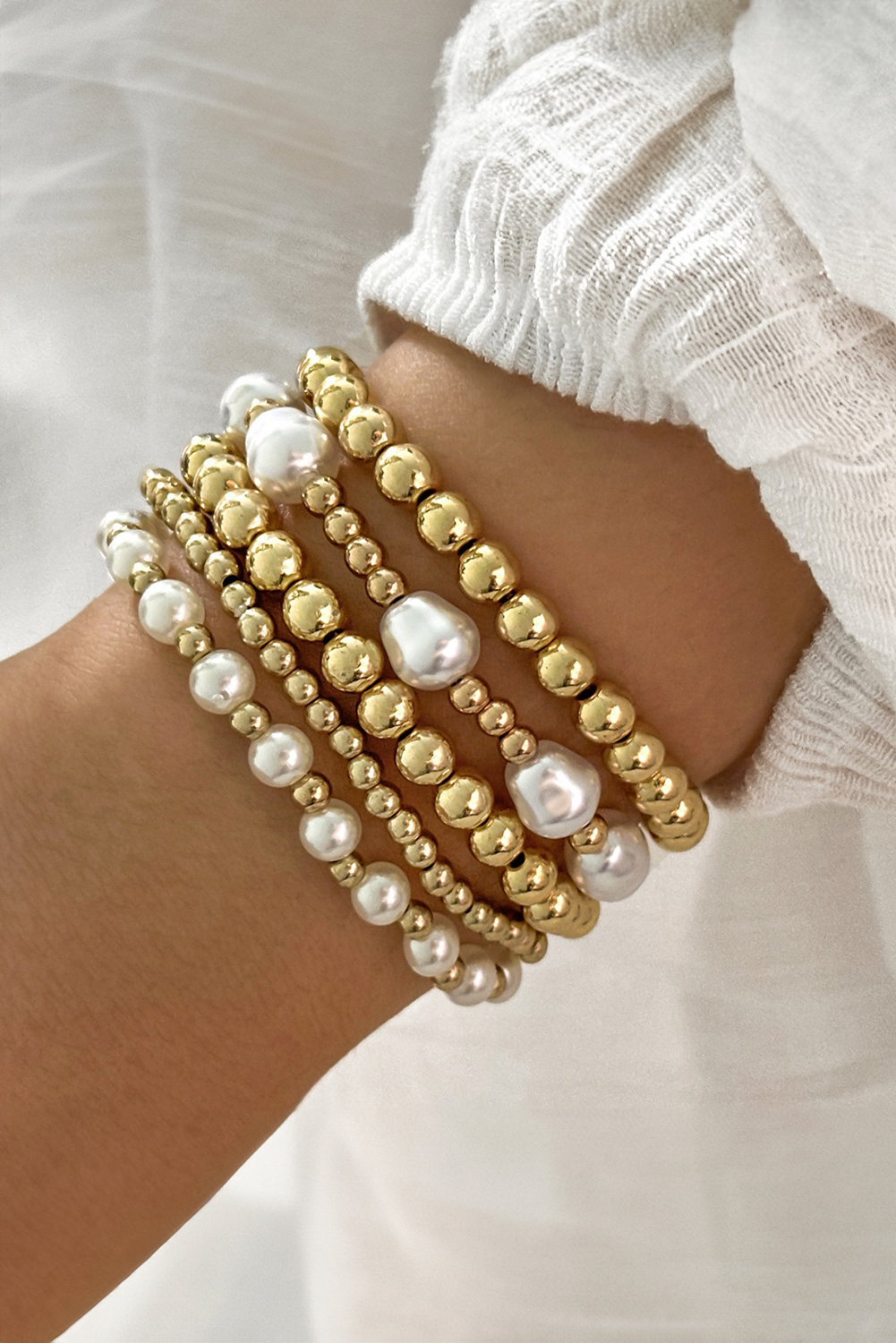Gold Plated Alloy Pearl Mix Beading Multilayer Bracelet