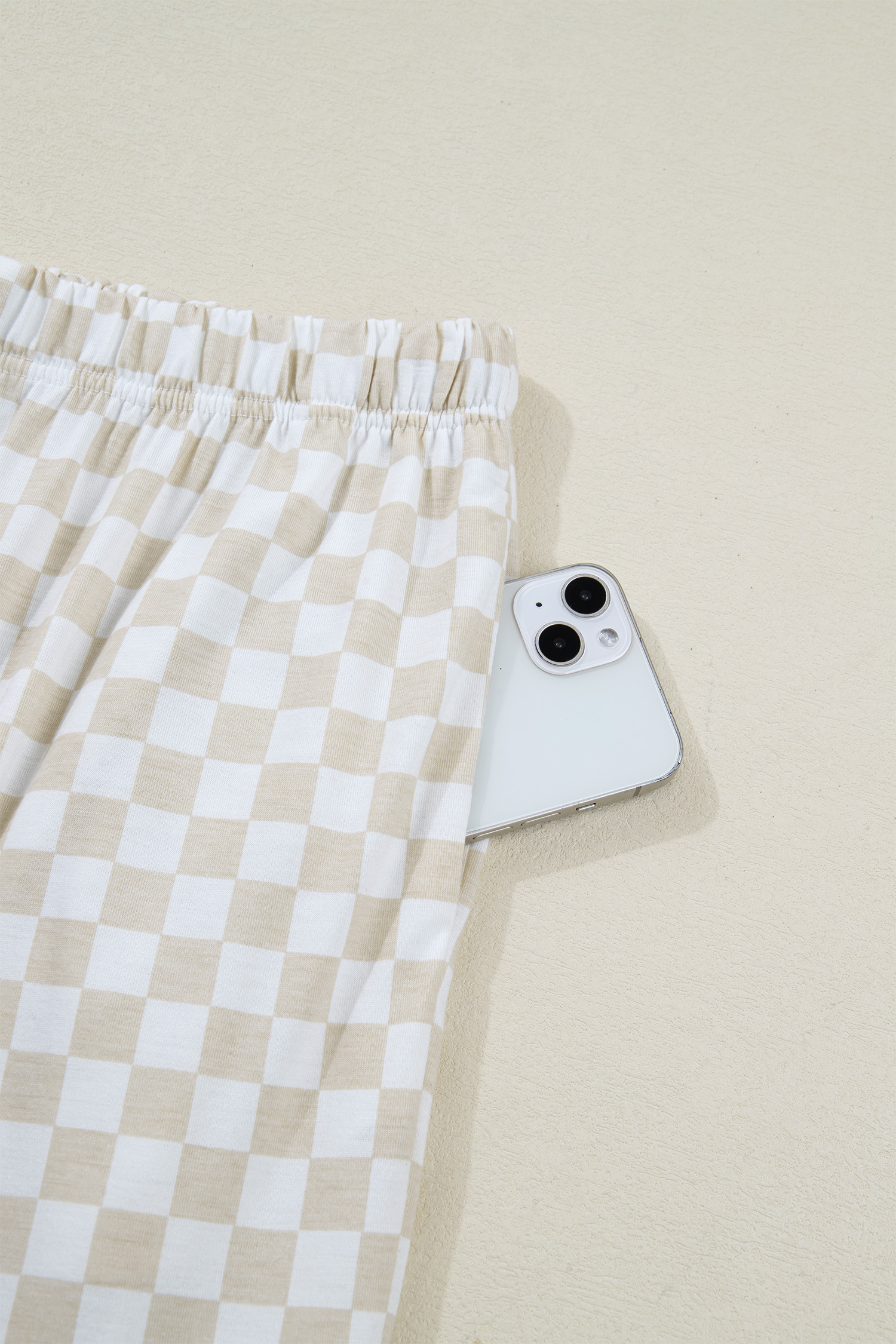 Khaki Checkered Print Half Sleeve Tee 2pcs Lounge Pant Set