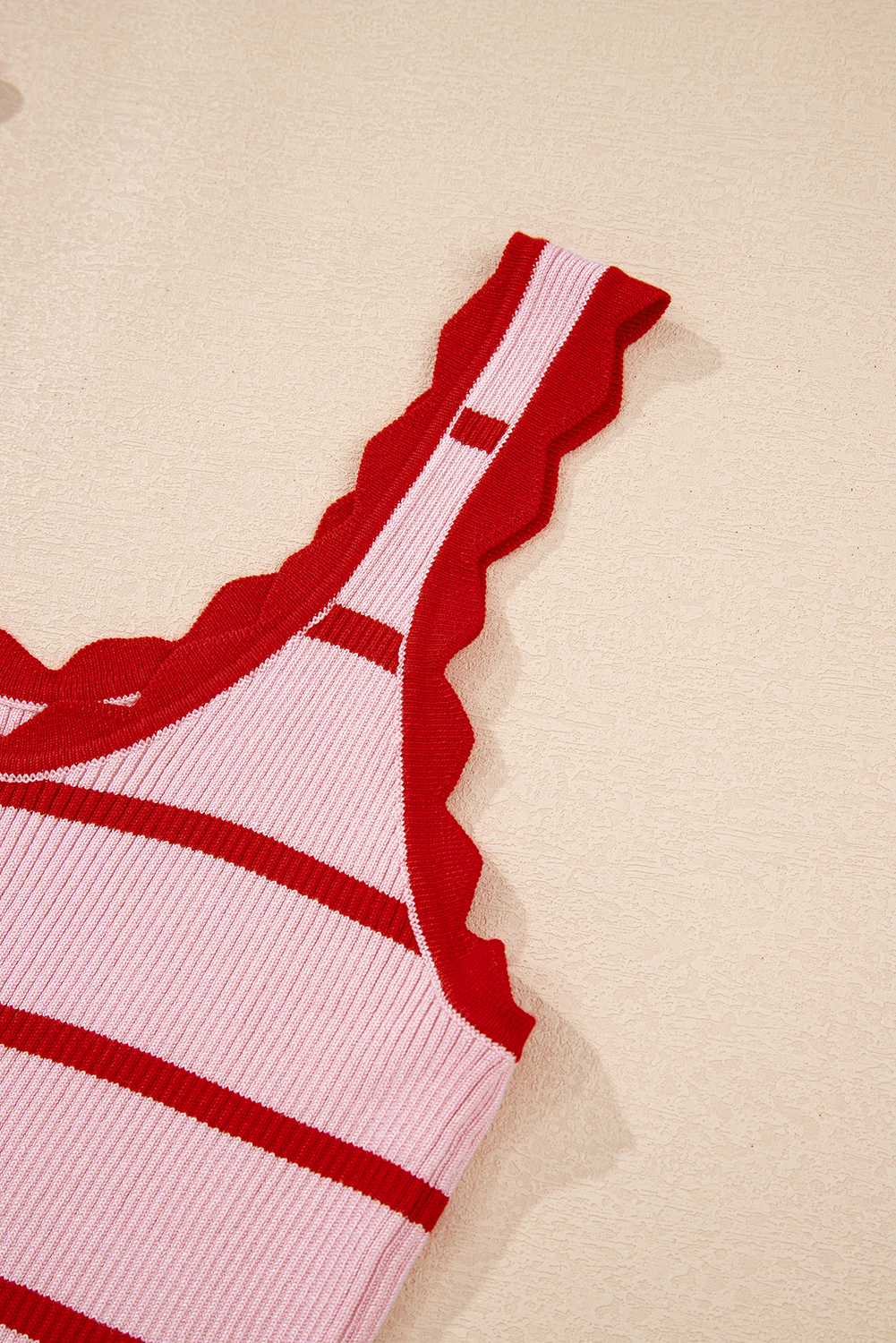 Bright Green Striped Scalloped Edge U Neck Sleeveless Sweater Vest