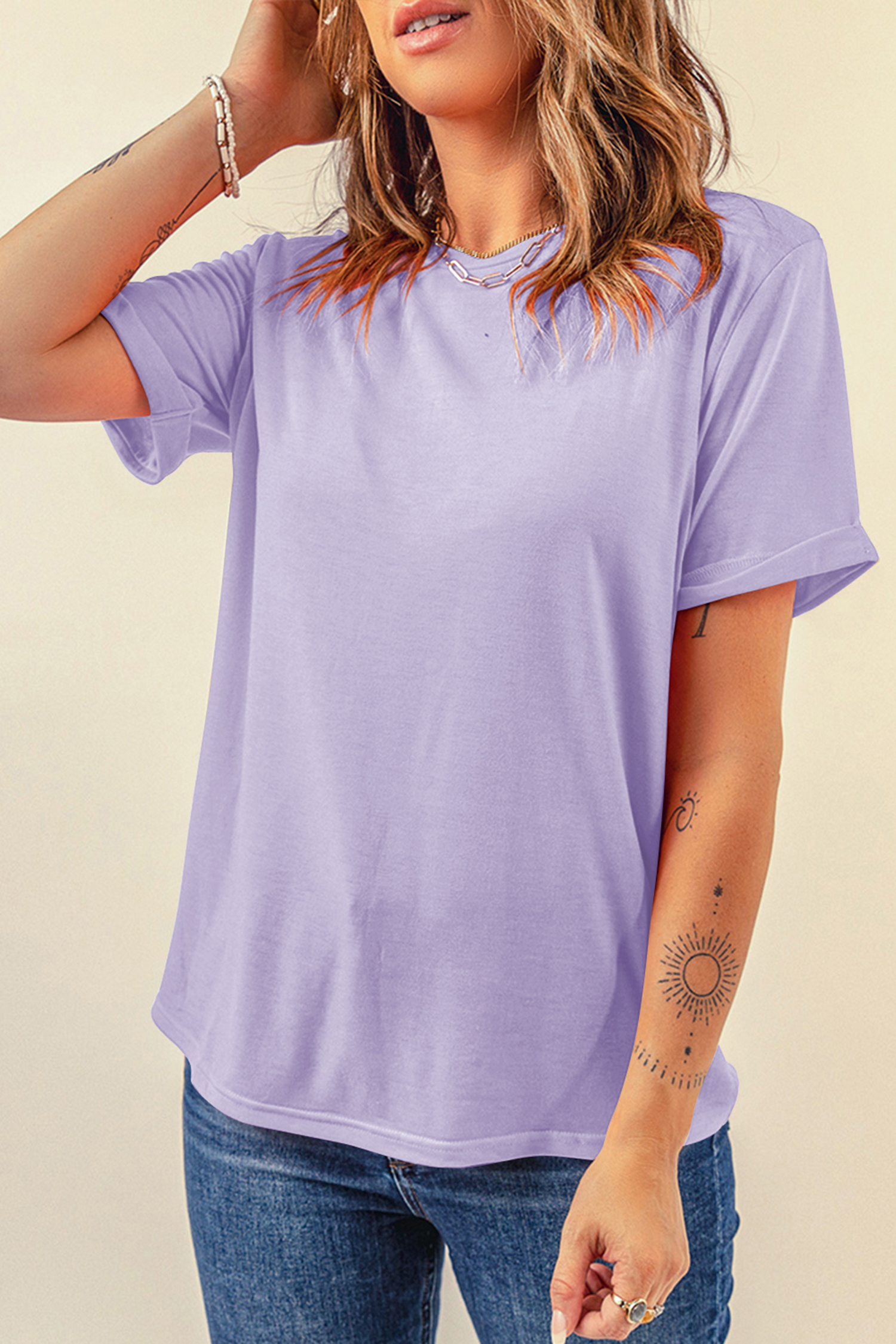 Khaki Casual Plain Crew Neck Tee