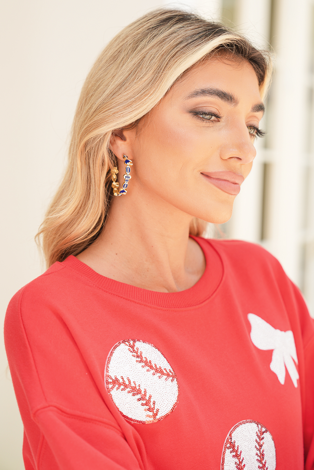 Dark Blue Game Day Football Helmet Jersey Hoop Earrings