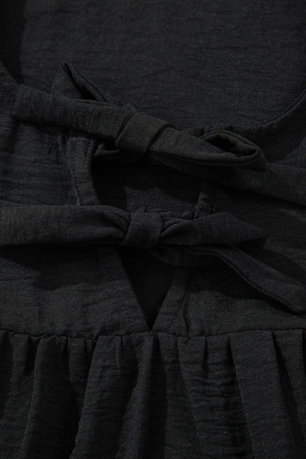 Black Bow Tie Neck 3/4 Sleeve Casual Blouse