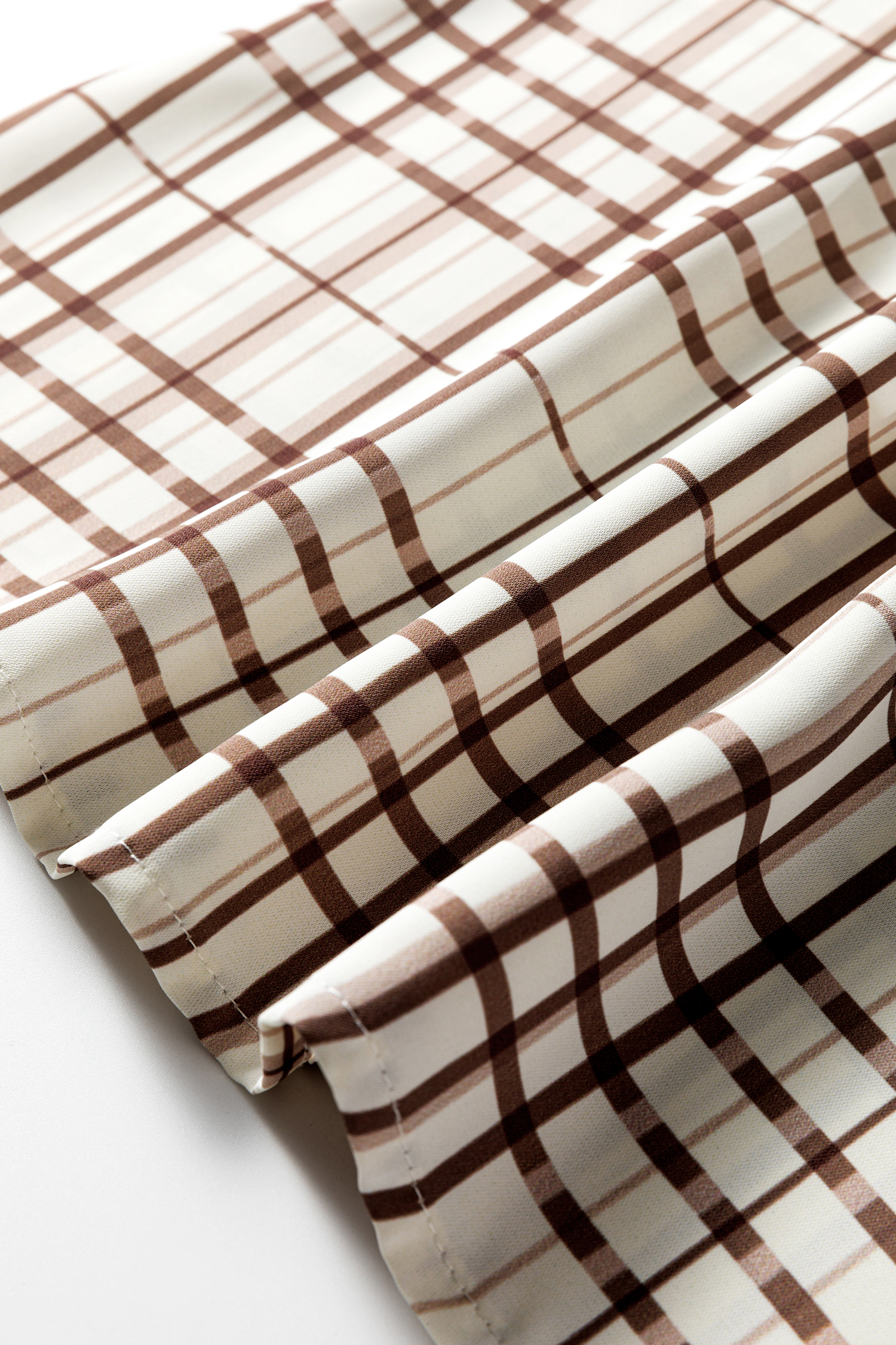 White Plaid Print Frilled Puffy Half Sleeve Blouse