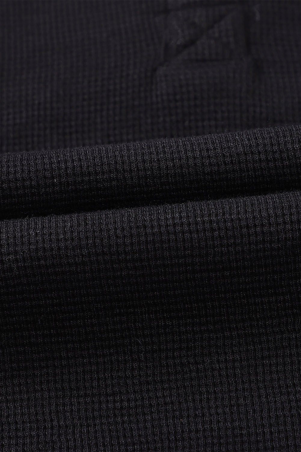 Black Waffle Knit Henley Top