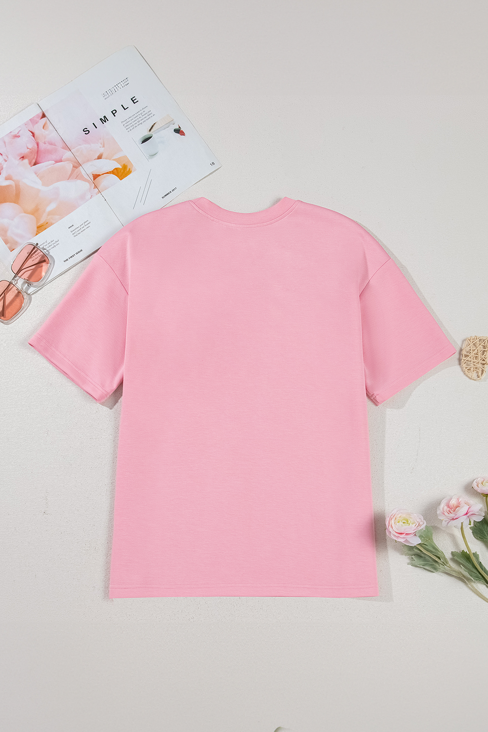 Pink Bow Applique Half Sleeve T-shirt