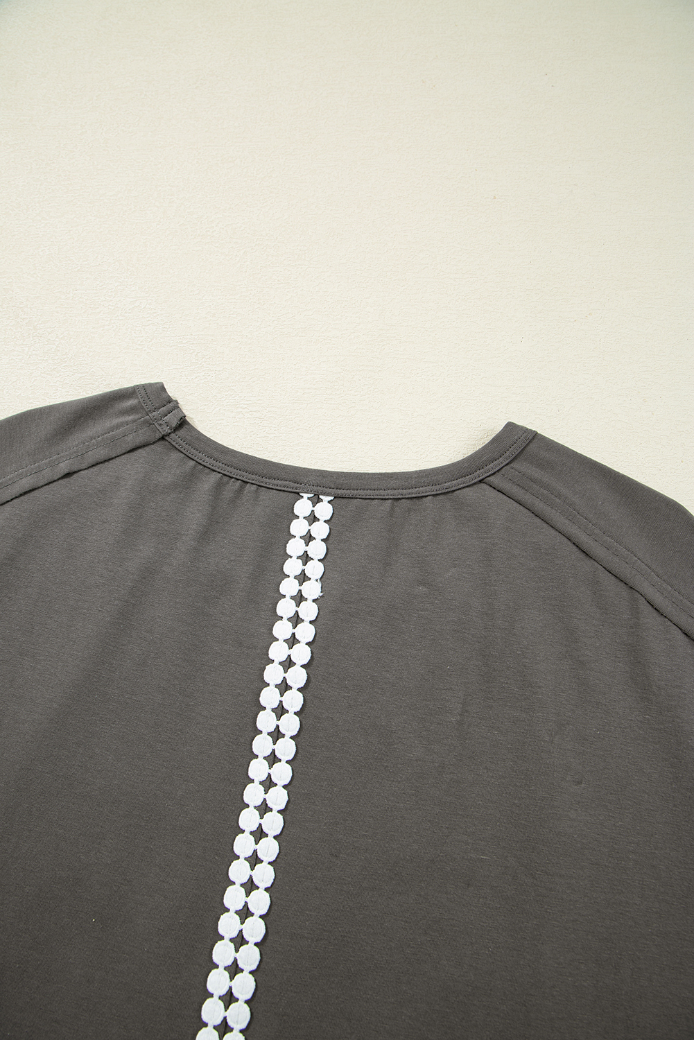 Medium Grey Lace Bow Raw Edge Drop Shoulder Casual T Shirt