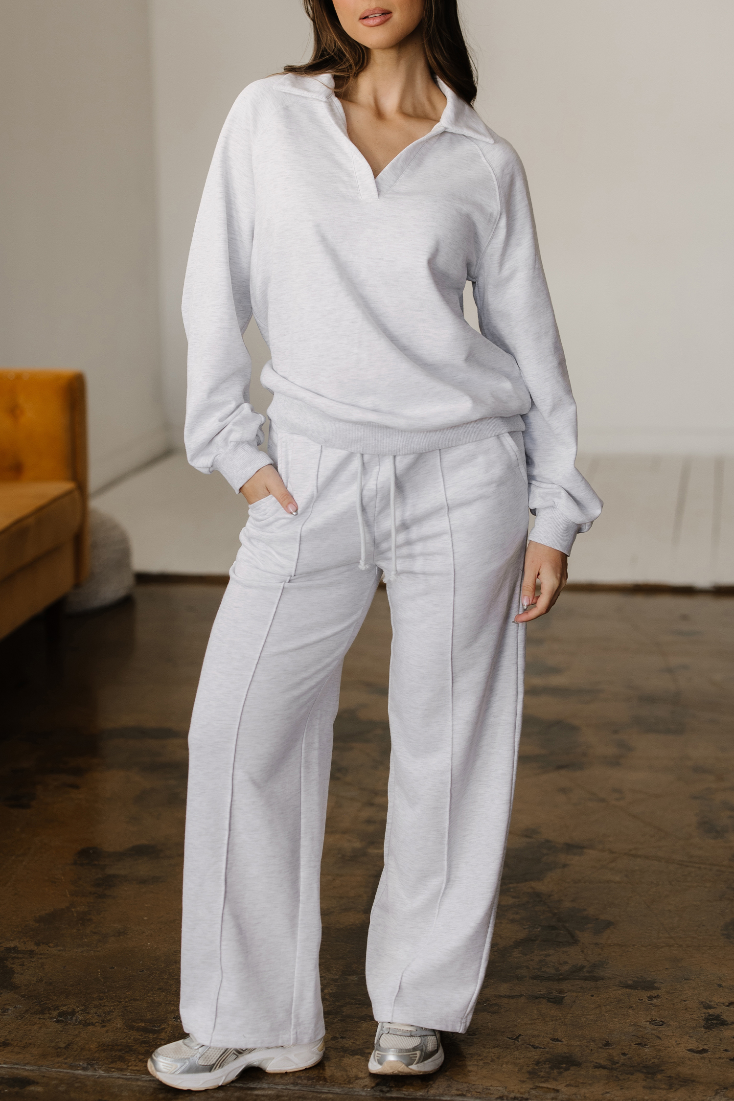 Light Grey Polo Tee Casual Pant Set