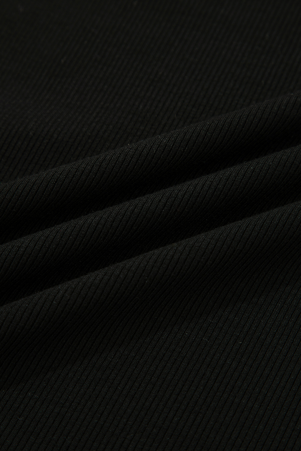 Black Ribbed Knit Lettuce Trim High Neck Long Sleeve Top