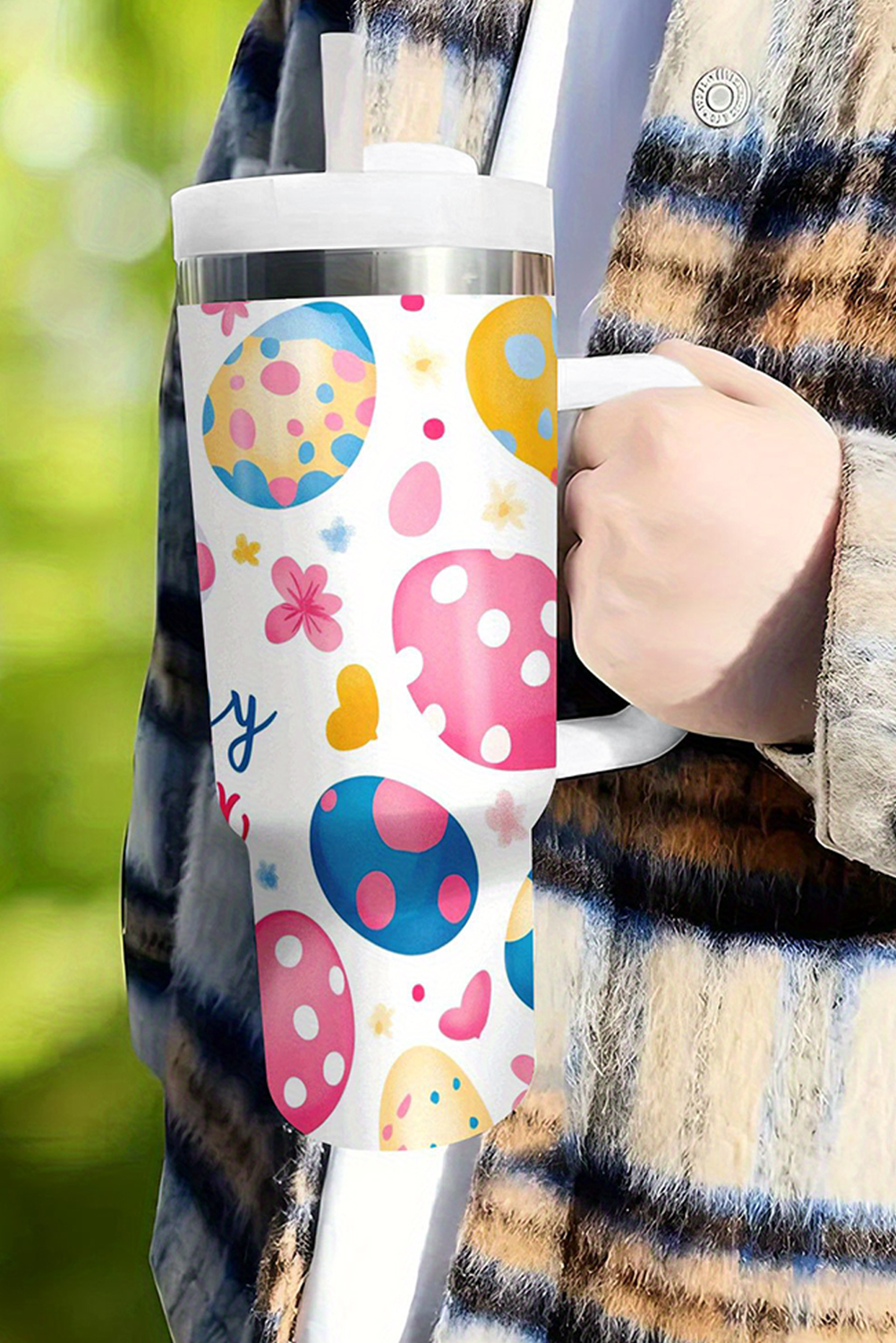 White Happy Easter Bunny Eggs Printed Thermal Tumbler