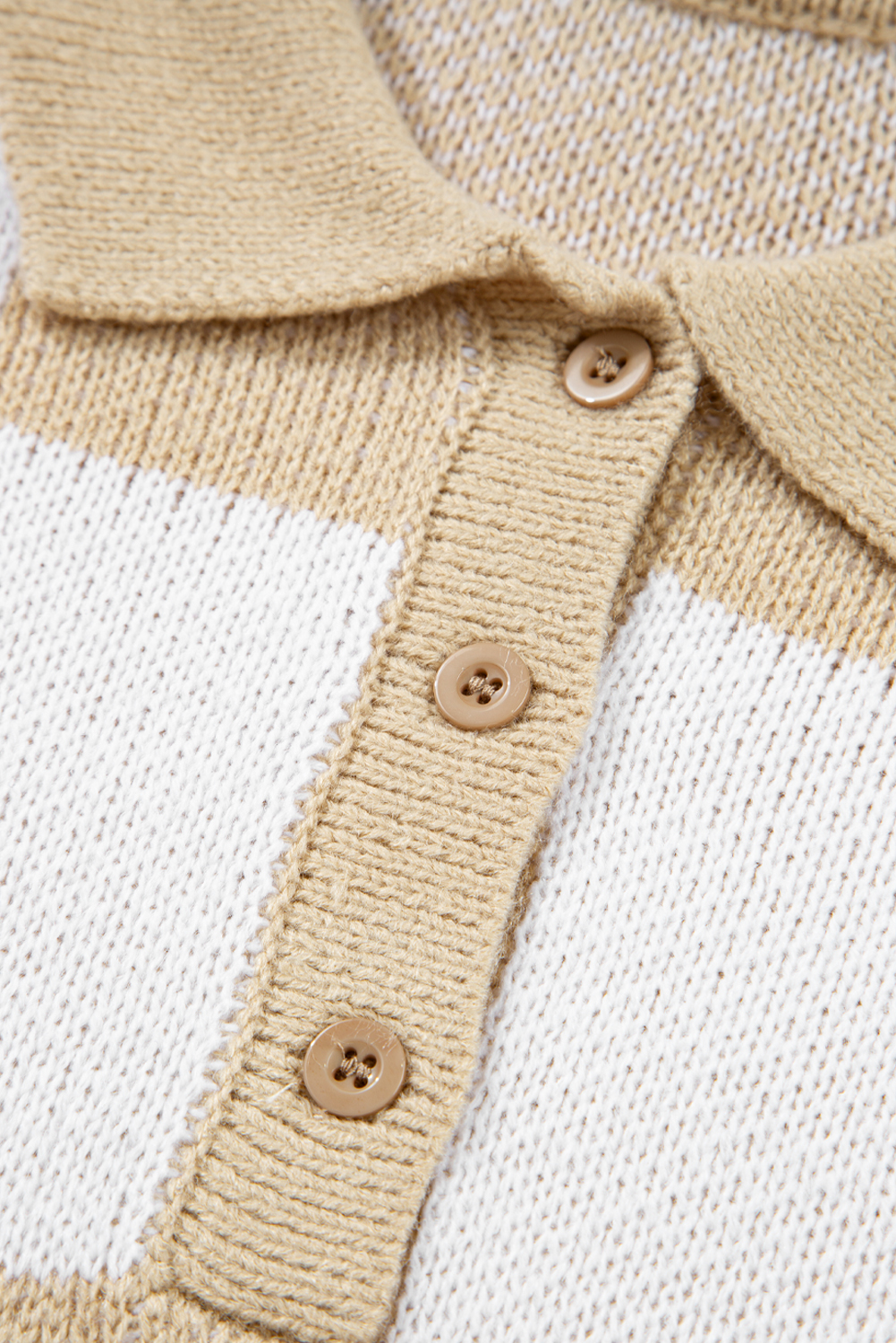 Mist Green Checkered Pattern Polo Collar Loose Sweater