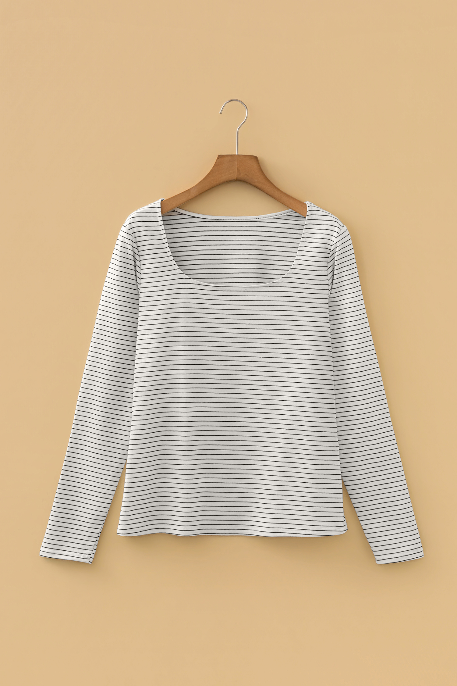 Brown Stripe Square Neck Long Sleeve Top