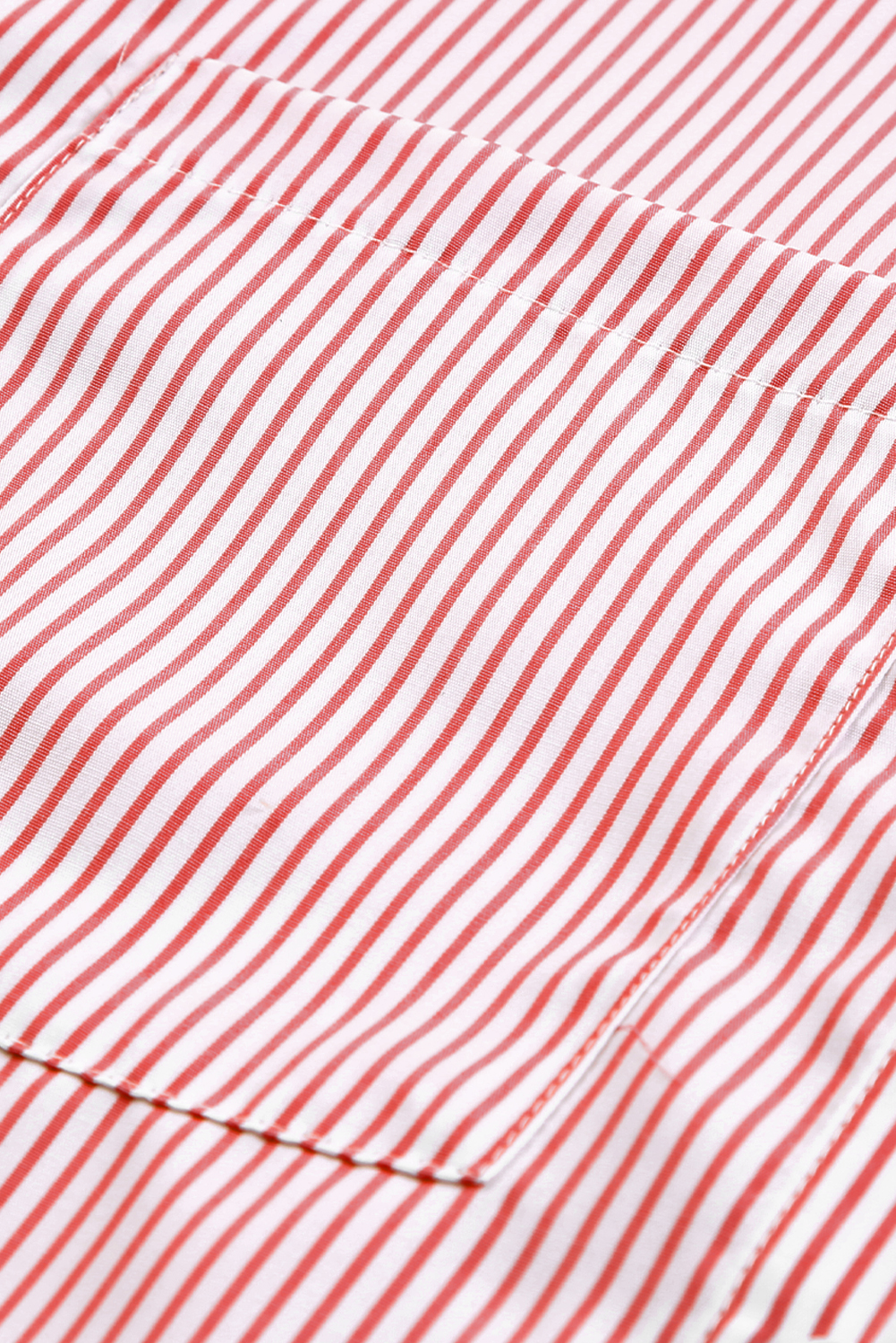 Red Stripe Smocked Cuffed Striped Boyfriend Shirt with Pocket