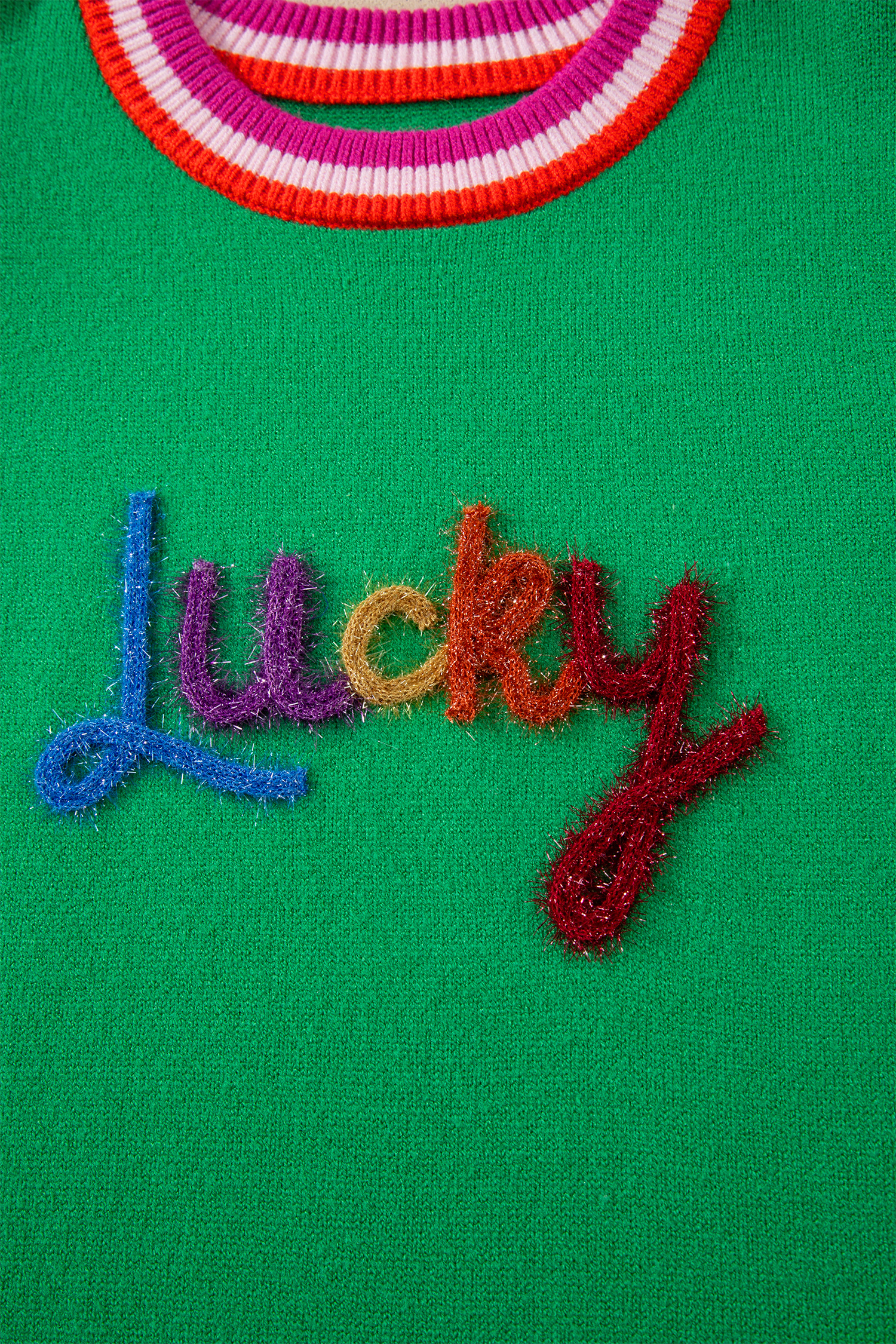 Bright Green Shiny Lucky Striped Flutter Sleeve Round Neck Sweater