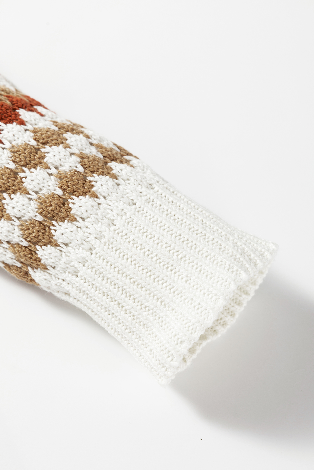 Brown Stripe Eyelet Patterned Drop Shoulder Sweater