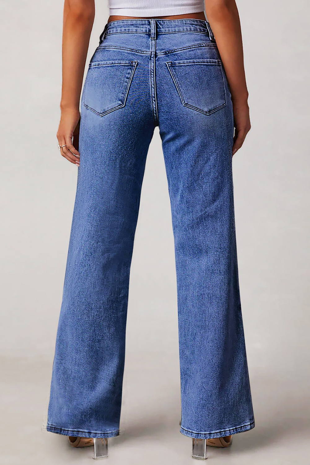 Dark Blue Trendy Seam Detail Straight Leg Jeans