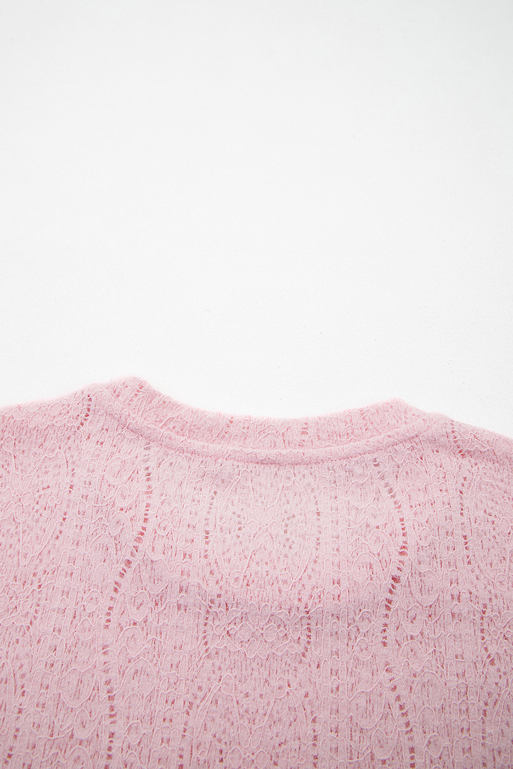 Light Pink Semi Sheer Lace Long Sleeve Cropped Top