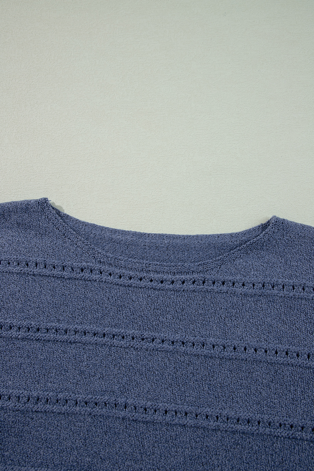 Real Teal Boat Neck Drop Shoulder Pointelle Knit Sweater