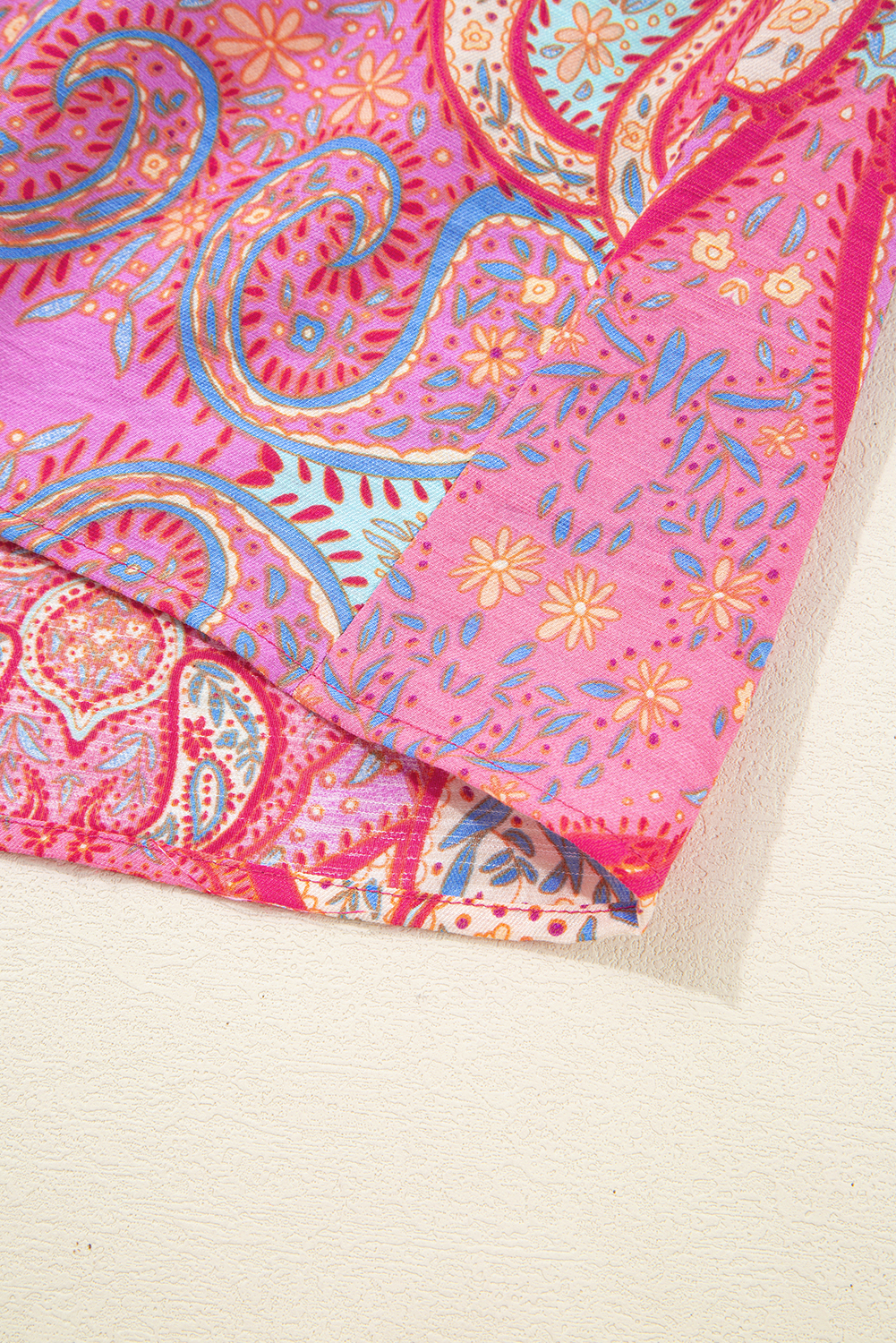 Rose Tribal Paisley Print Ruffled Sleeve Notch Neck Midi Dress