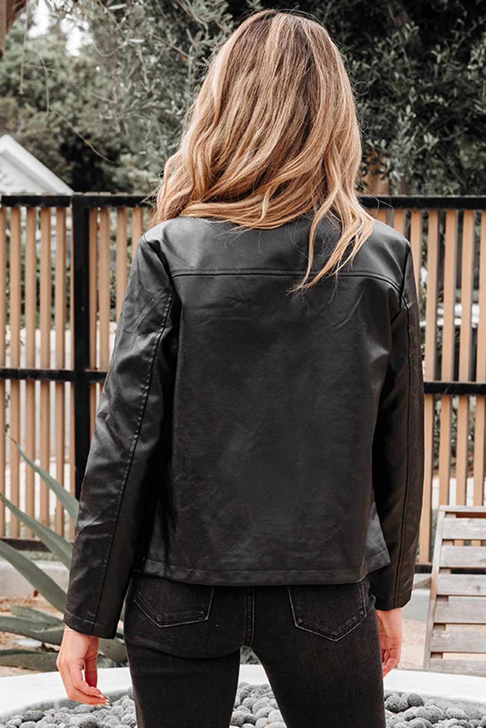 Black Faux Leather Buttoned Front Boxy Jacket