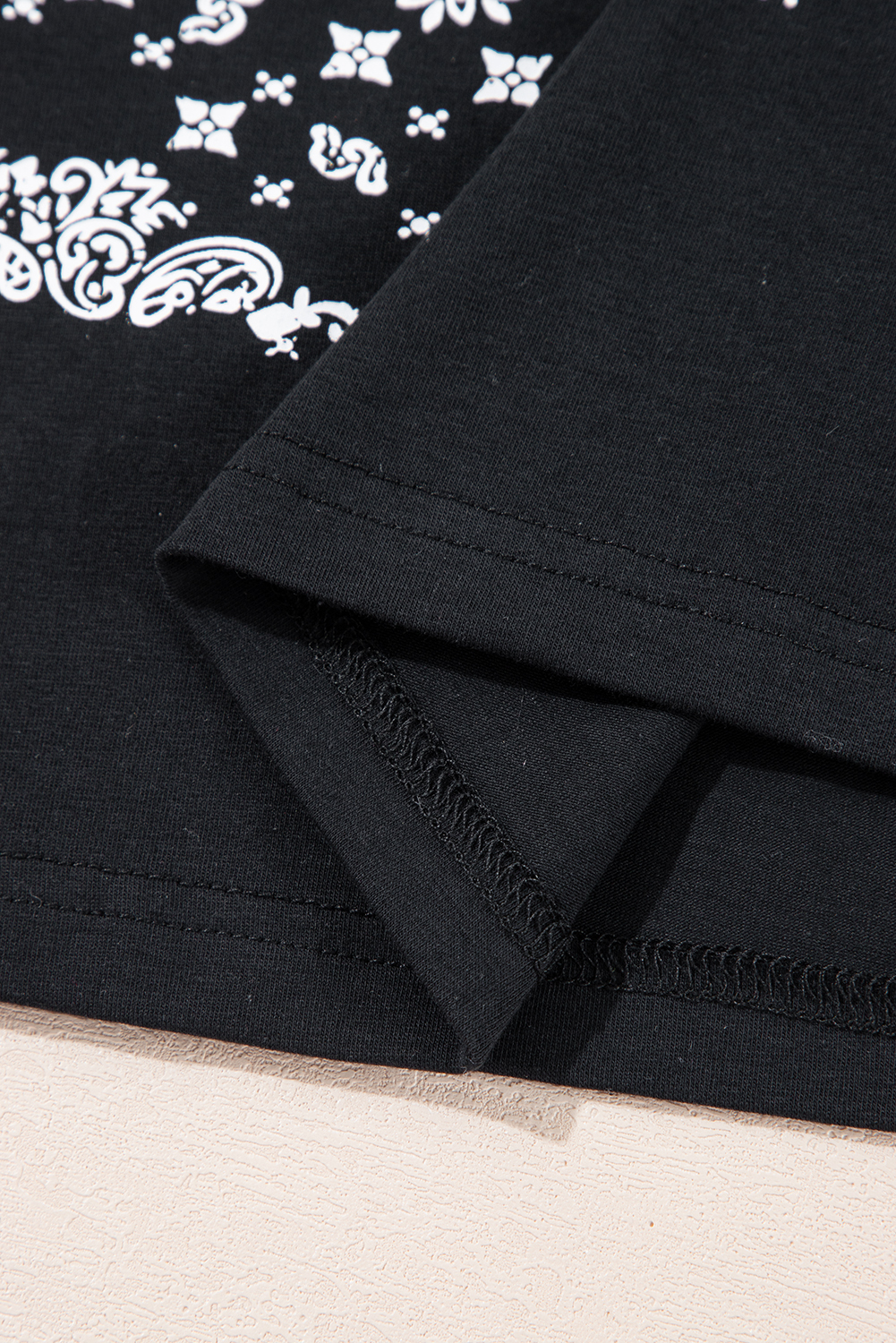 Black Paisley Print Crew Neck Loose Fit Tunic Tee