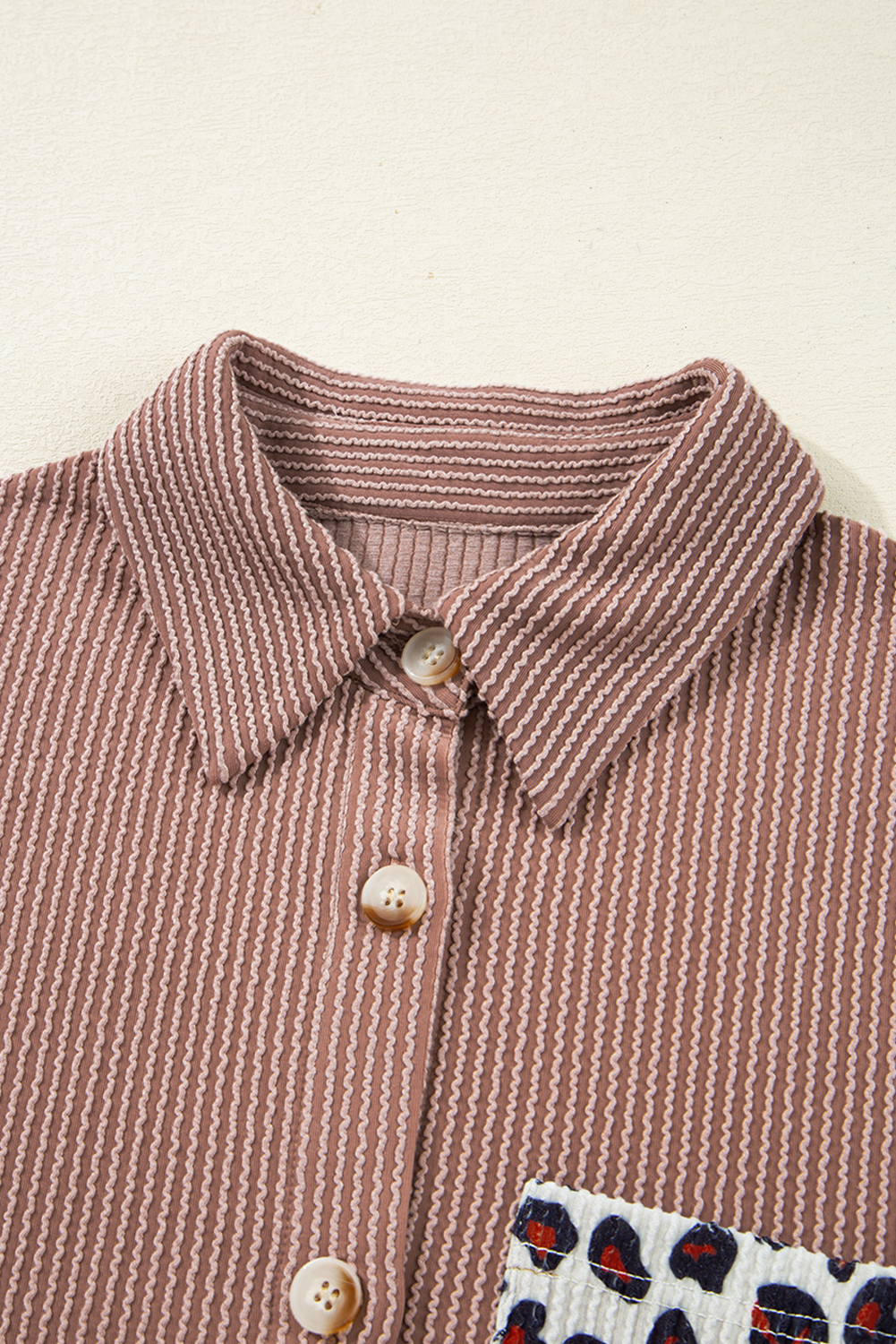 Dark Khaki Leopard Patched Twisted Ribbed Western Casual Shacket