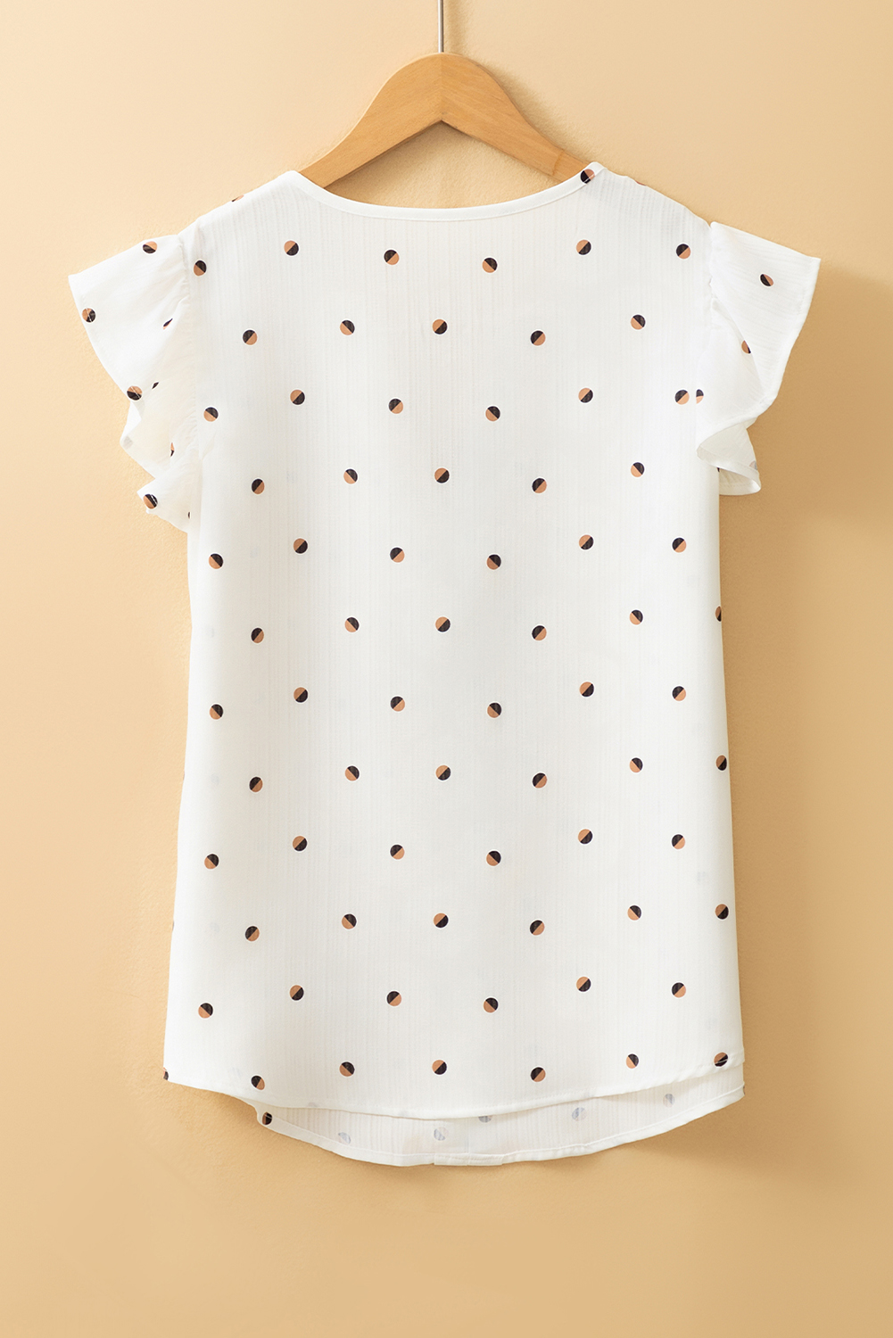 White Polka Dot Print Ruffled Shoulder V Neck Tank Top