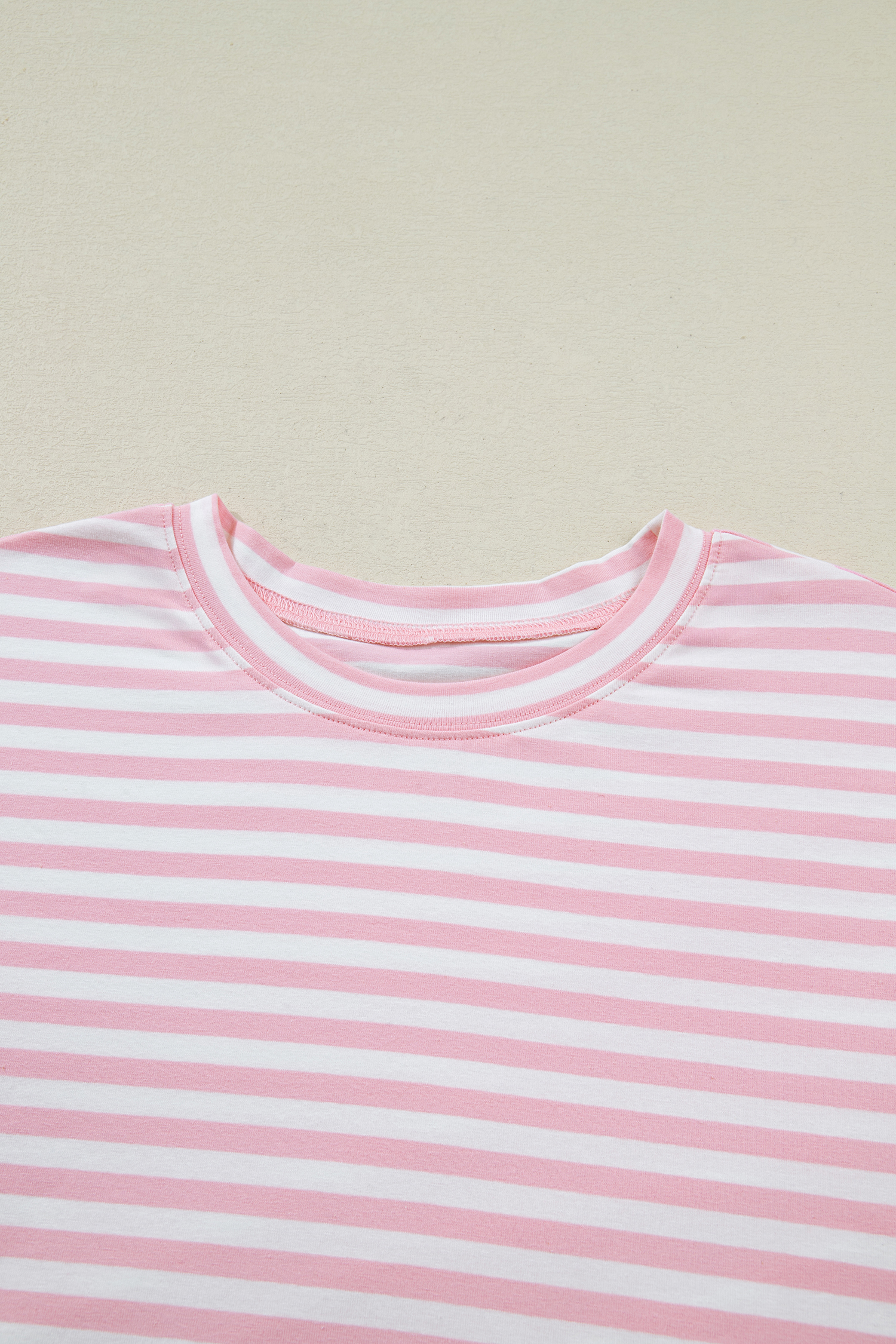 Rose Stripe Drop Shoulder Round Neck Top and Buttoned Straight Pants Two Piece Set