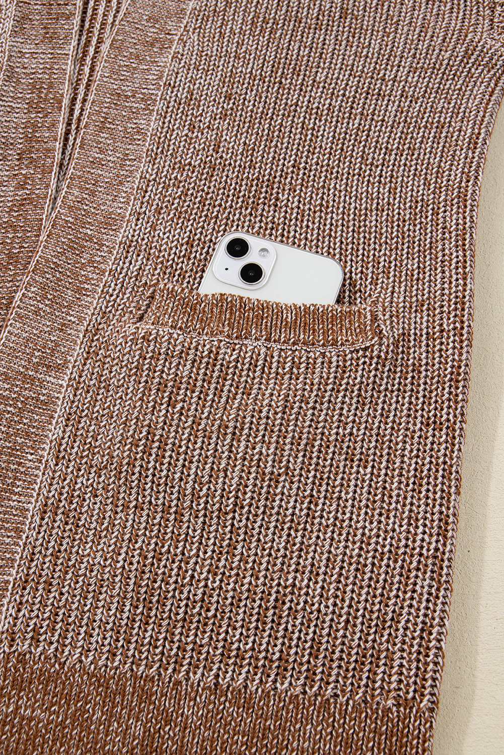 Straw Yellow Solid Open Knit Cardigan with Pockets