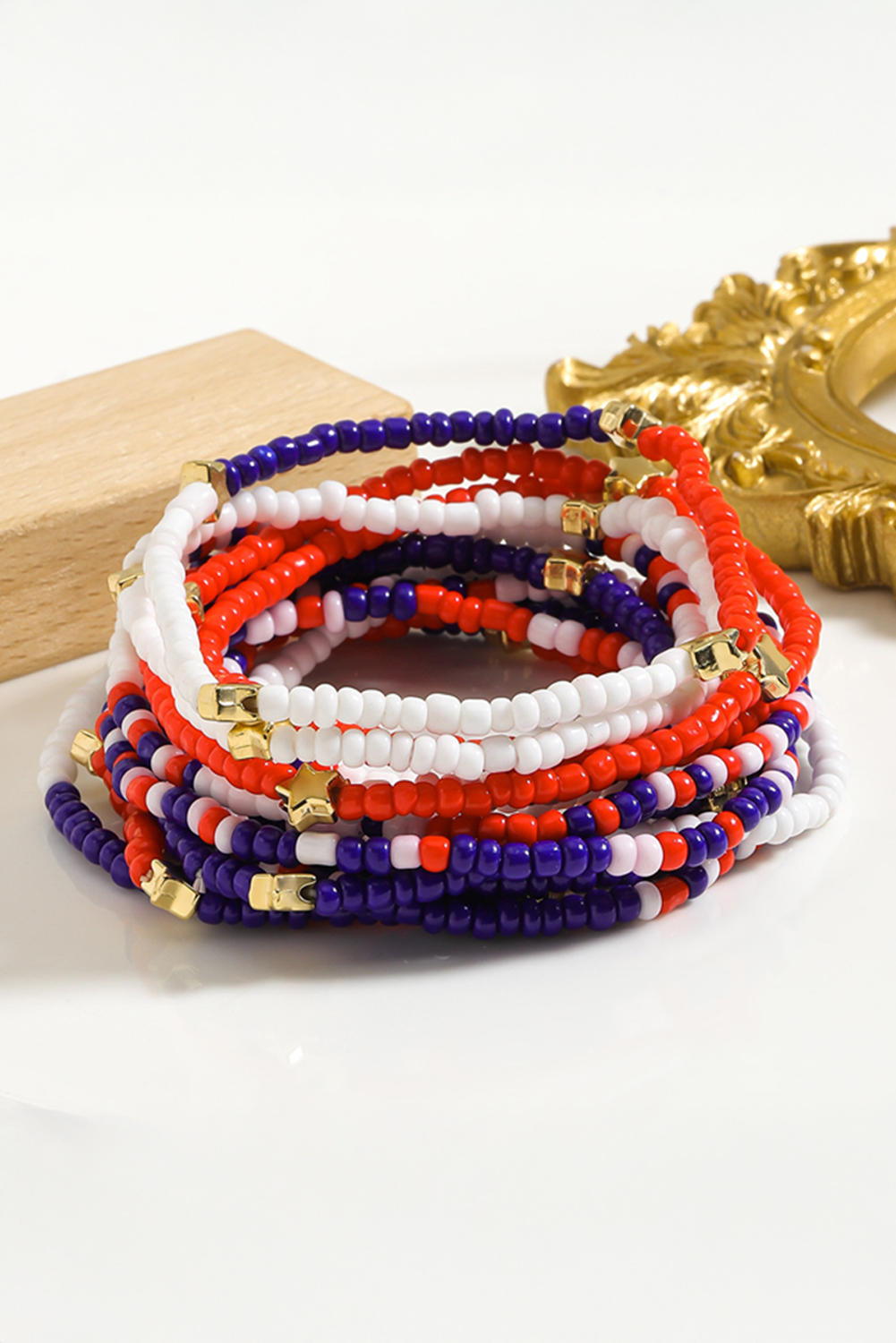 Dark Blue American Flag Star Beaded Multi Layer Bracelet Set