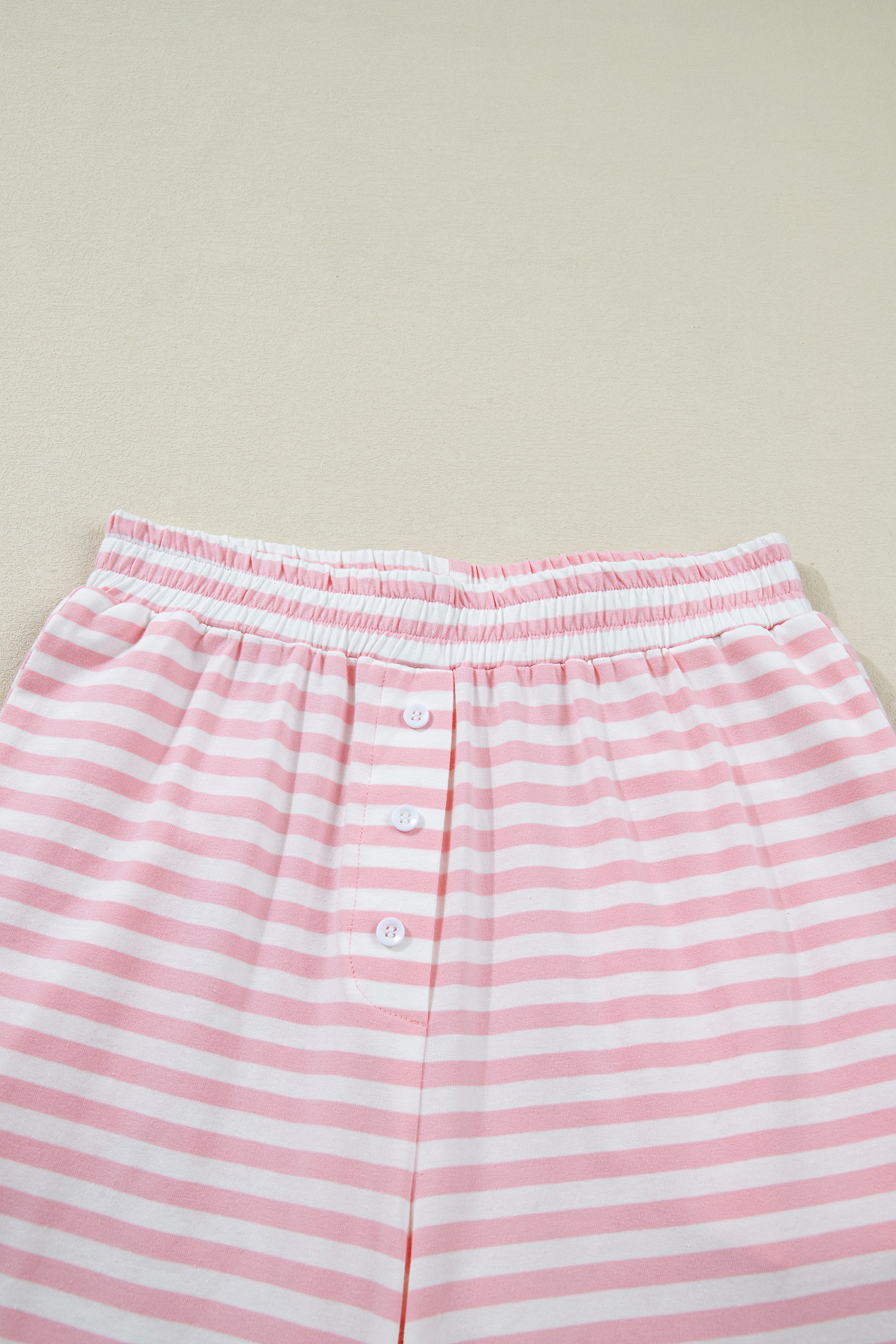 Rose Stripe Drop Shoulder Round Neck Top and Buttoned Straight Pants Two Piece Set