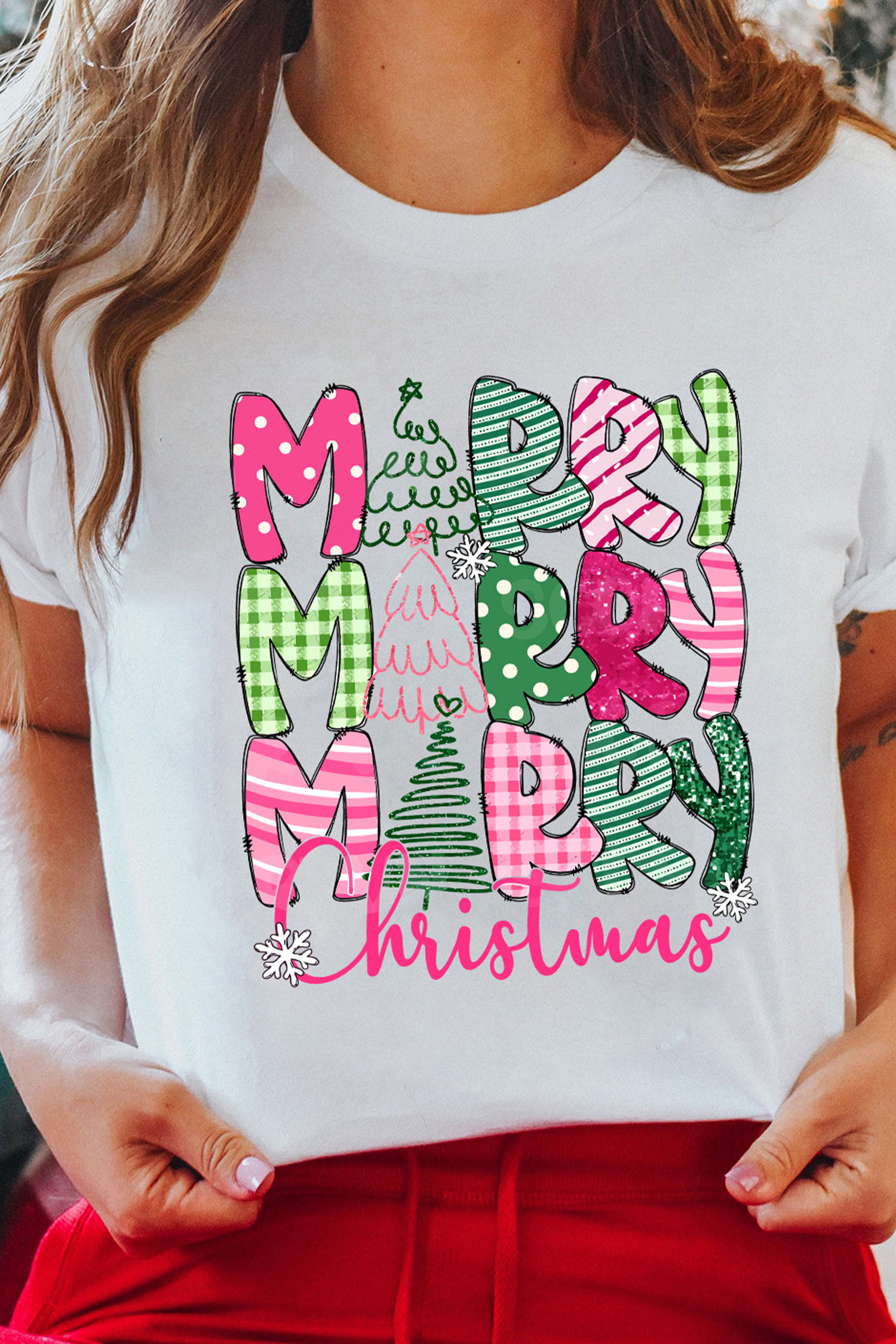 White Cute MERRY Christmas Graphic Tee
