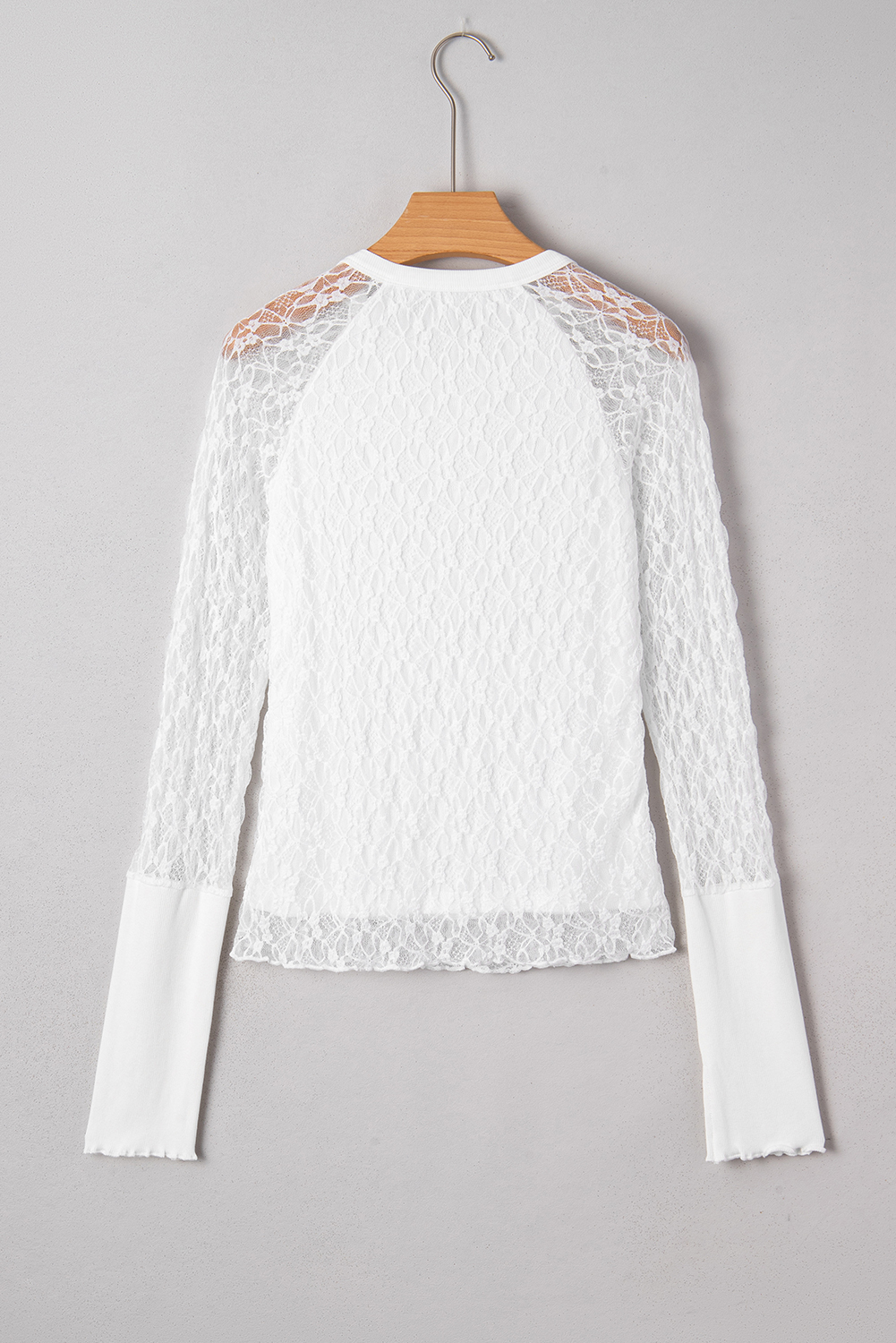 White Sheer Lace Long Sleeve Slim Henley Top