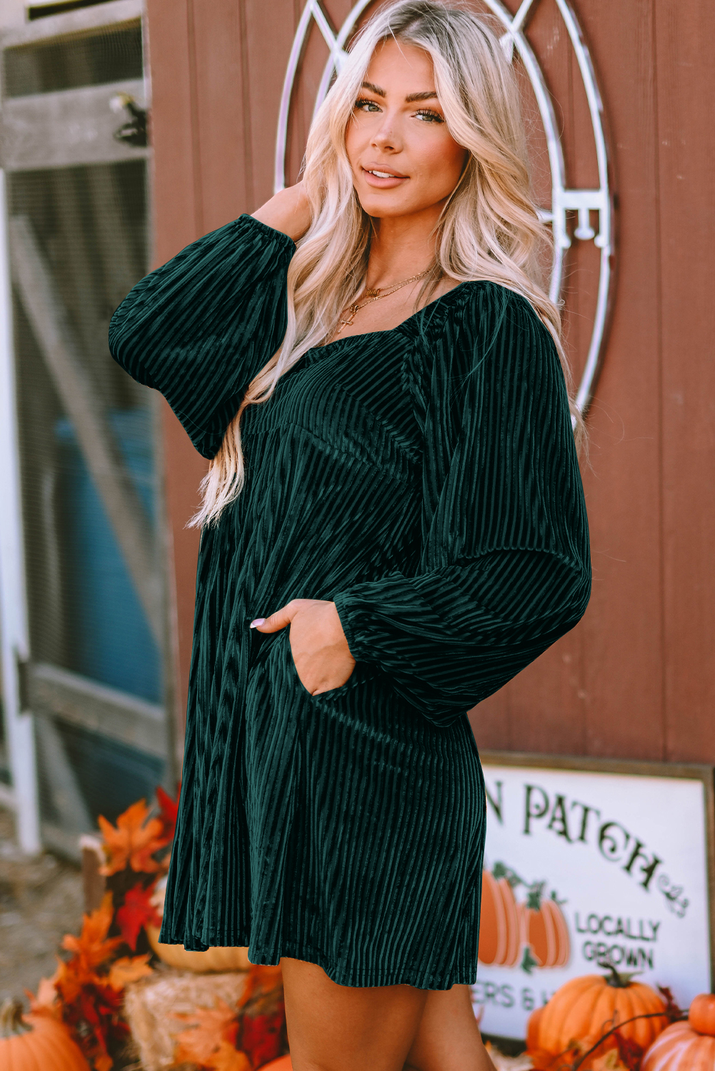 Red Tie Back Square Neck Velvet Babydoll Dress