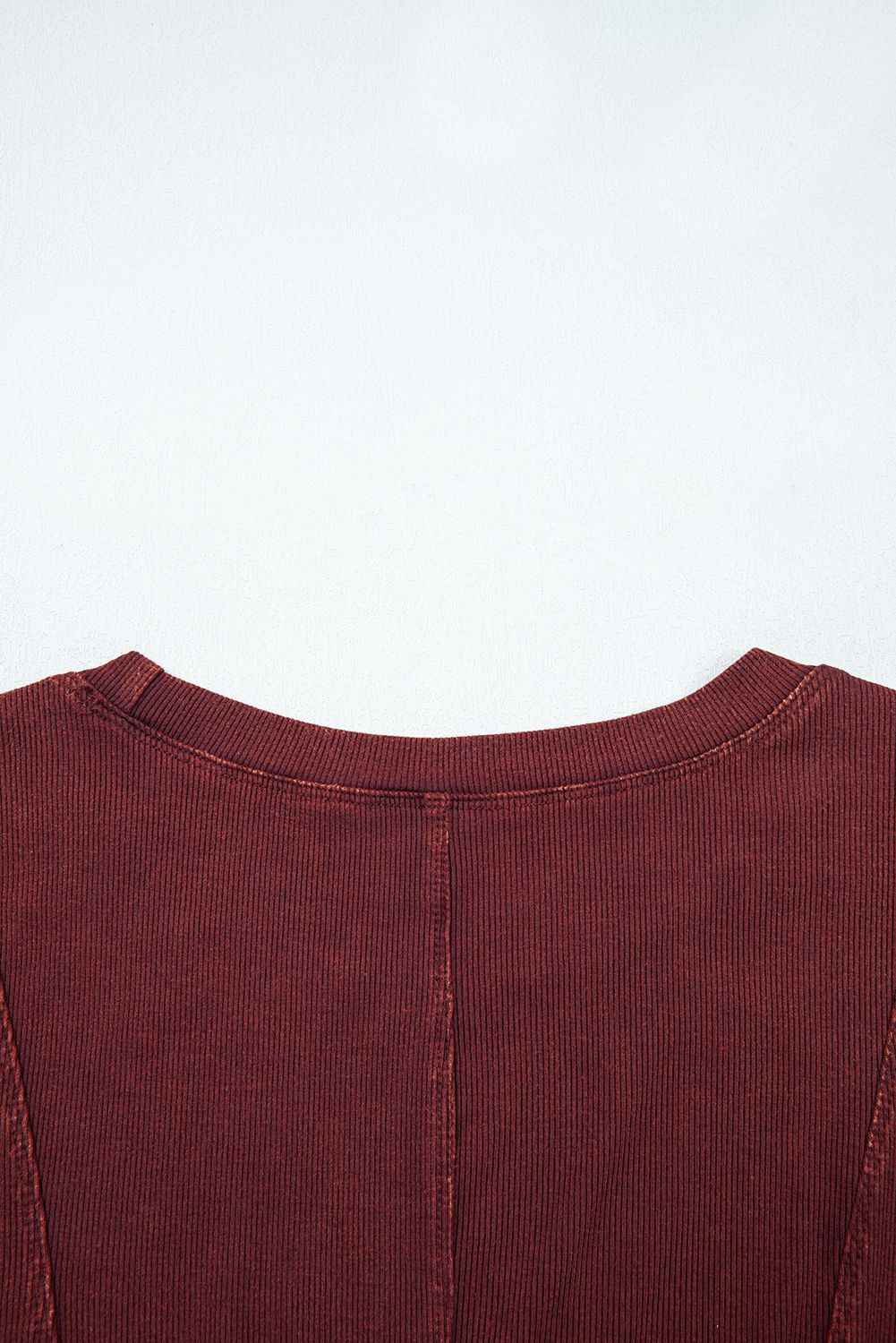 Burgundy Exposed Seam Ribbed Long Sleeve Top