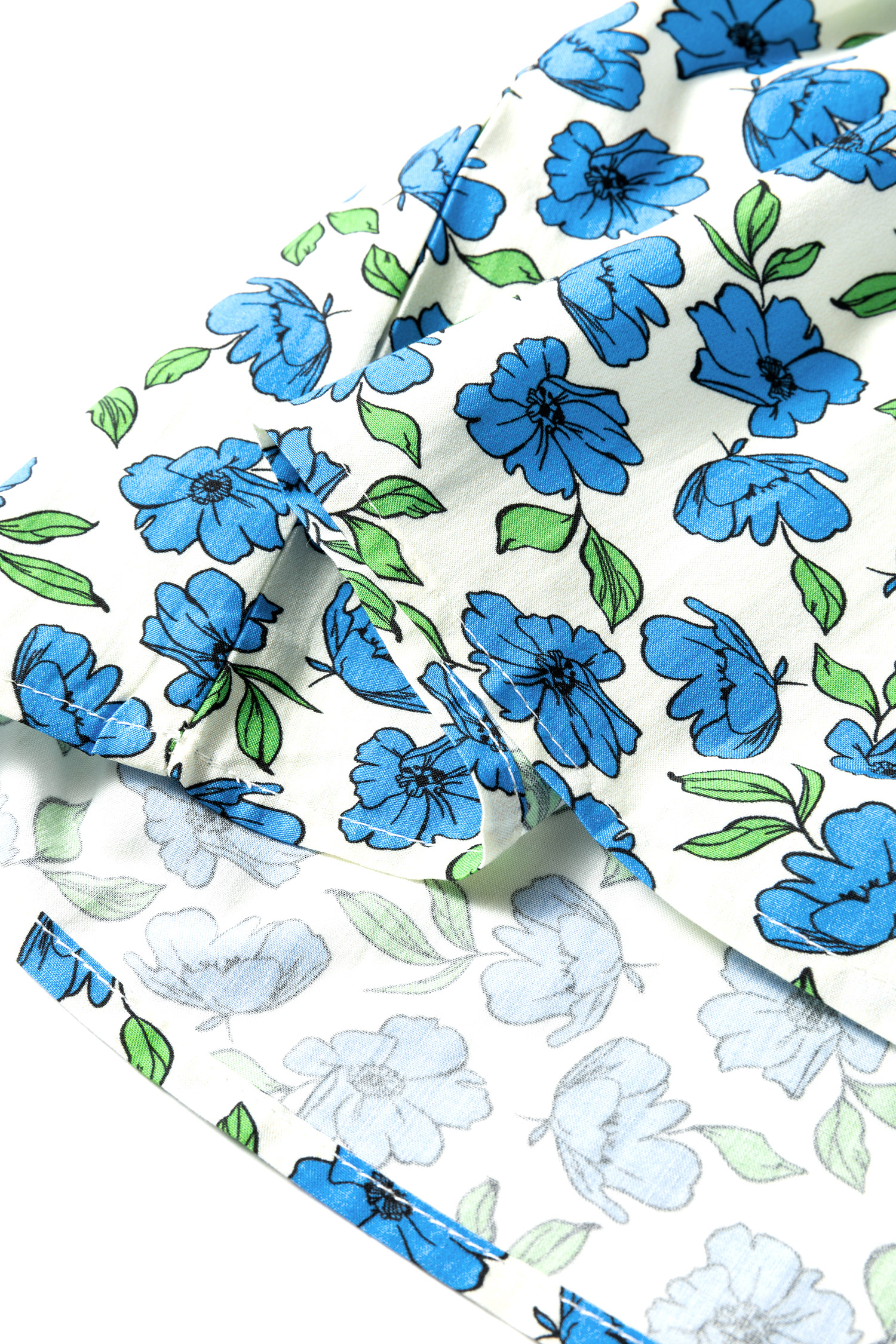 Sky Blue Tiered Flutter Sleeve Pleated Flower Blouse