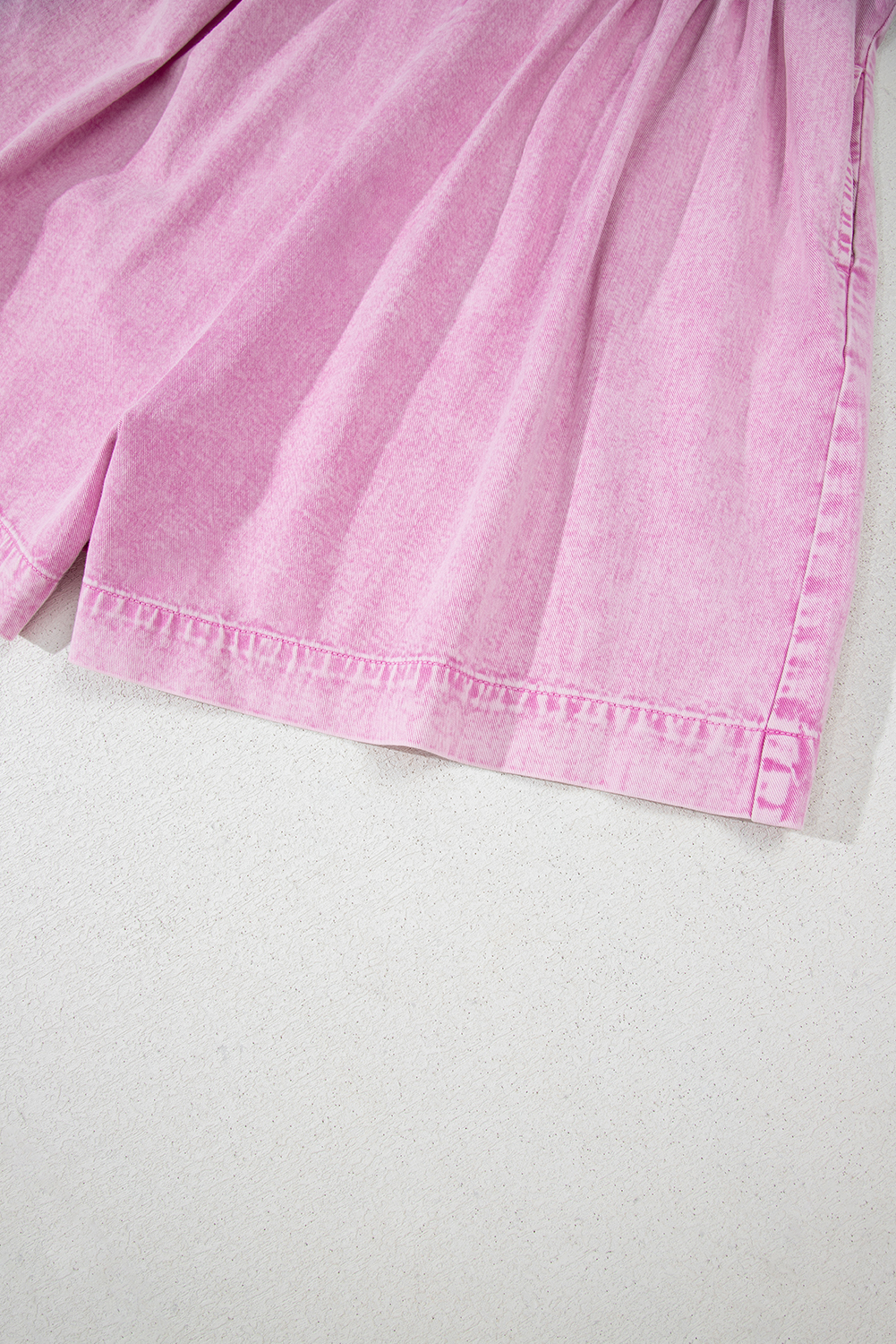 Bonbon Mineral Wash Pleated Bust V Neck Sleeveless Denim Romper