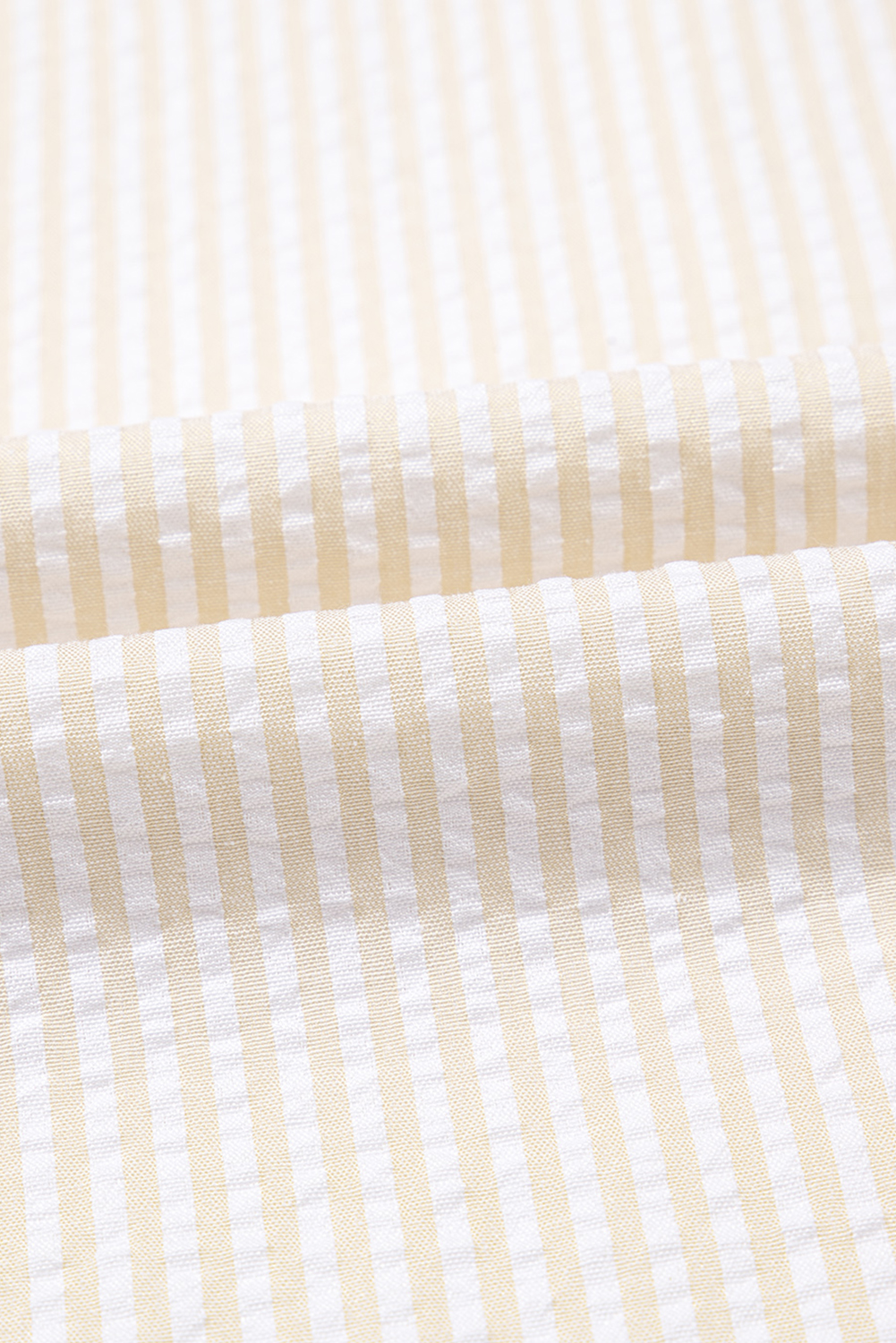 Beige Stripe Seersucker Contrast Round Neck Puff Sleeve T Shirt Dress