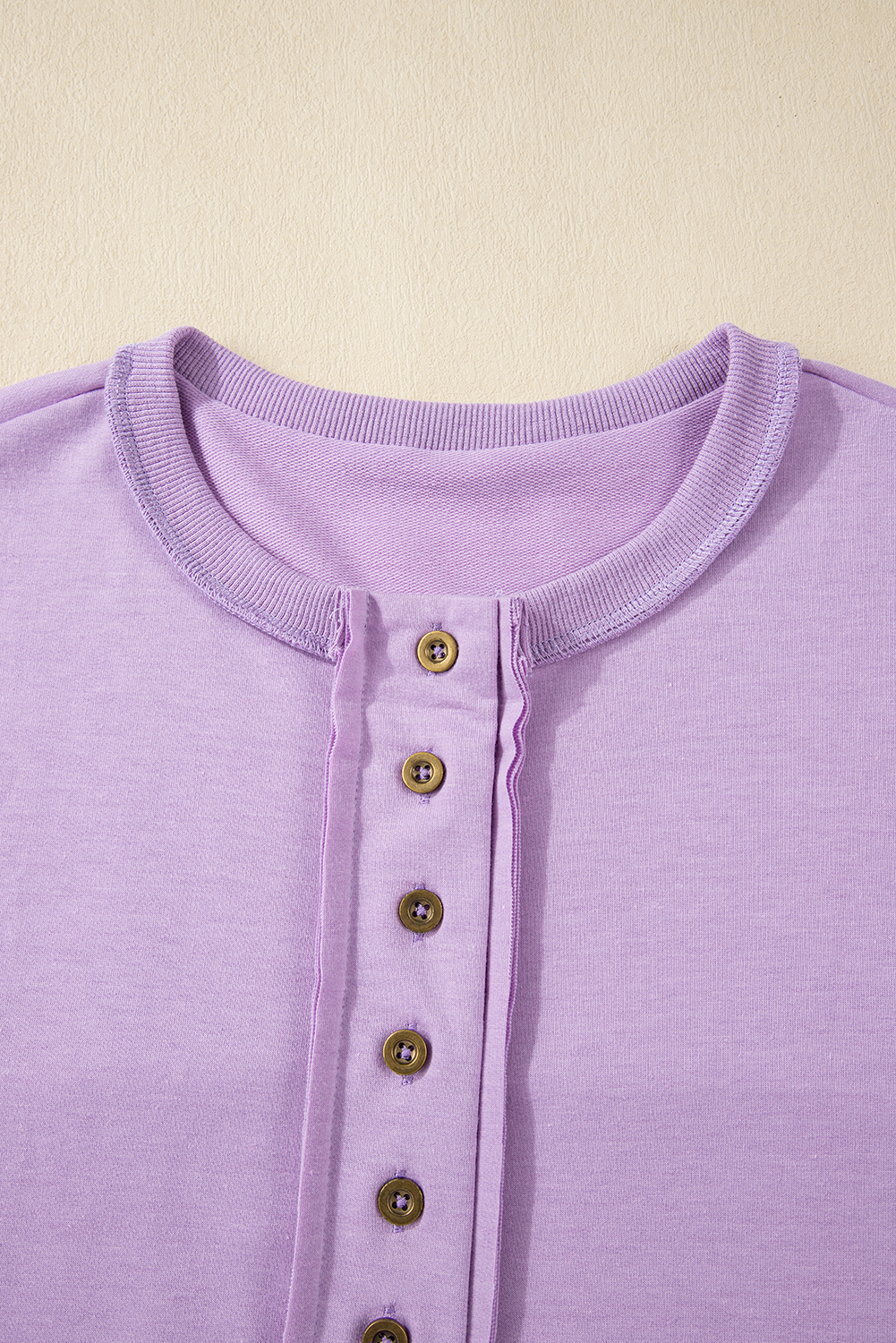 Jungle Green Exposed Seam Button Neck Wide Sleeve Tunic Top