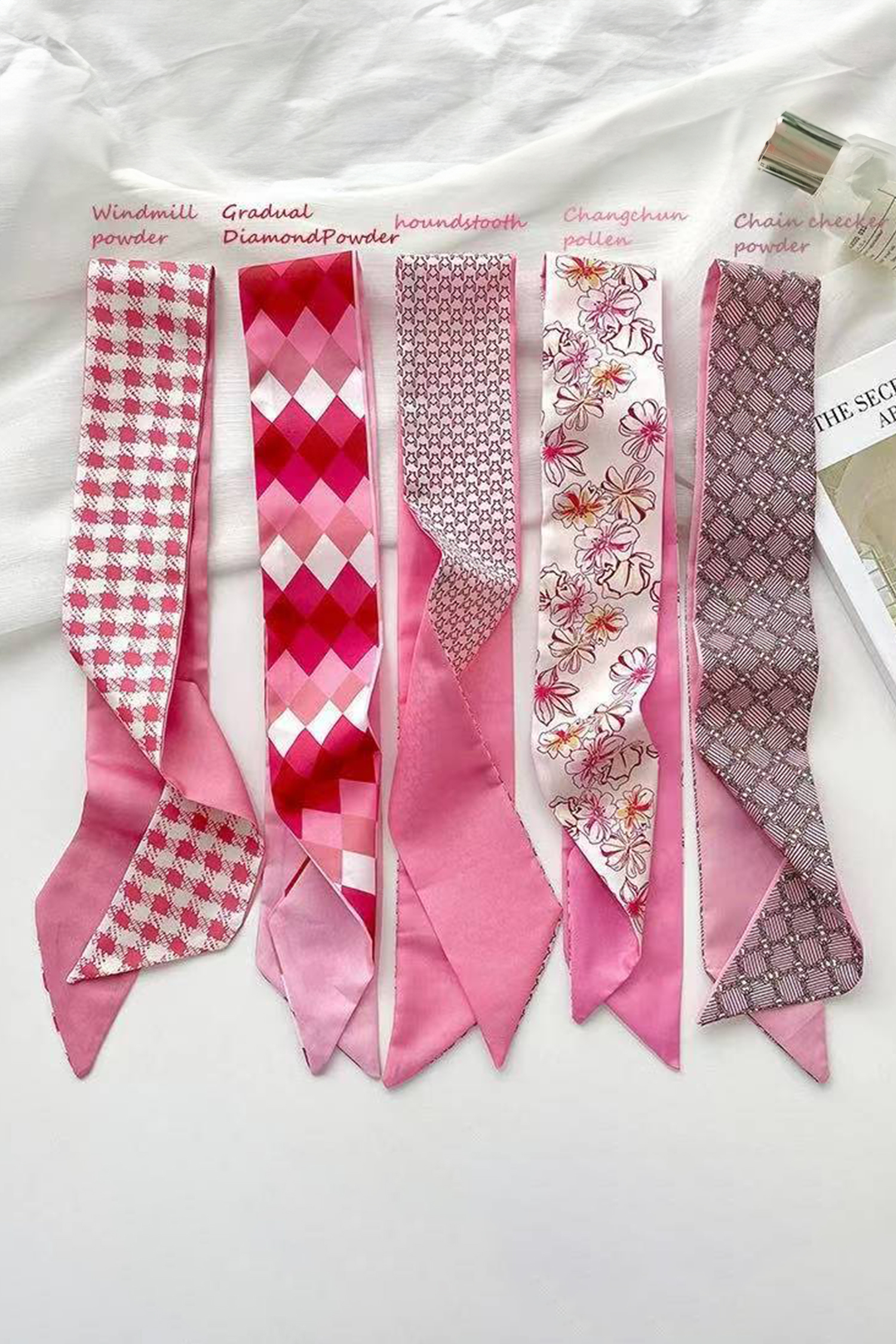 Rose Red Valentines Day Sweet Rhombus Print Ribbon Hair Band Silky Scarf