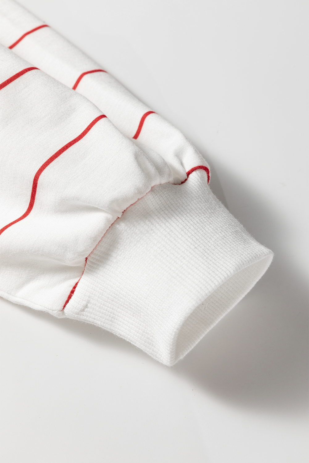 White Zip V Neck Casual Stripe Print Drop Shoulder Long Sleeve Top