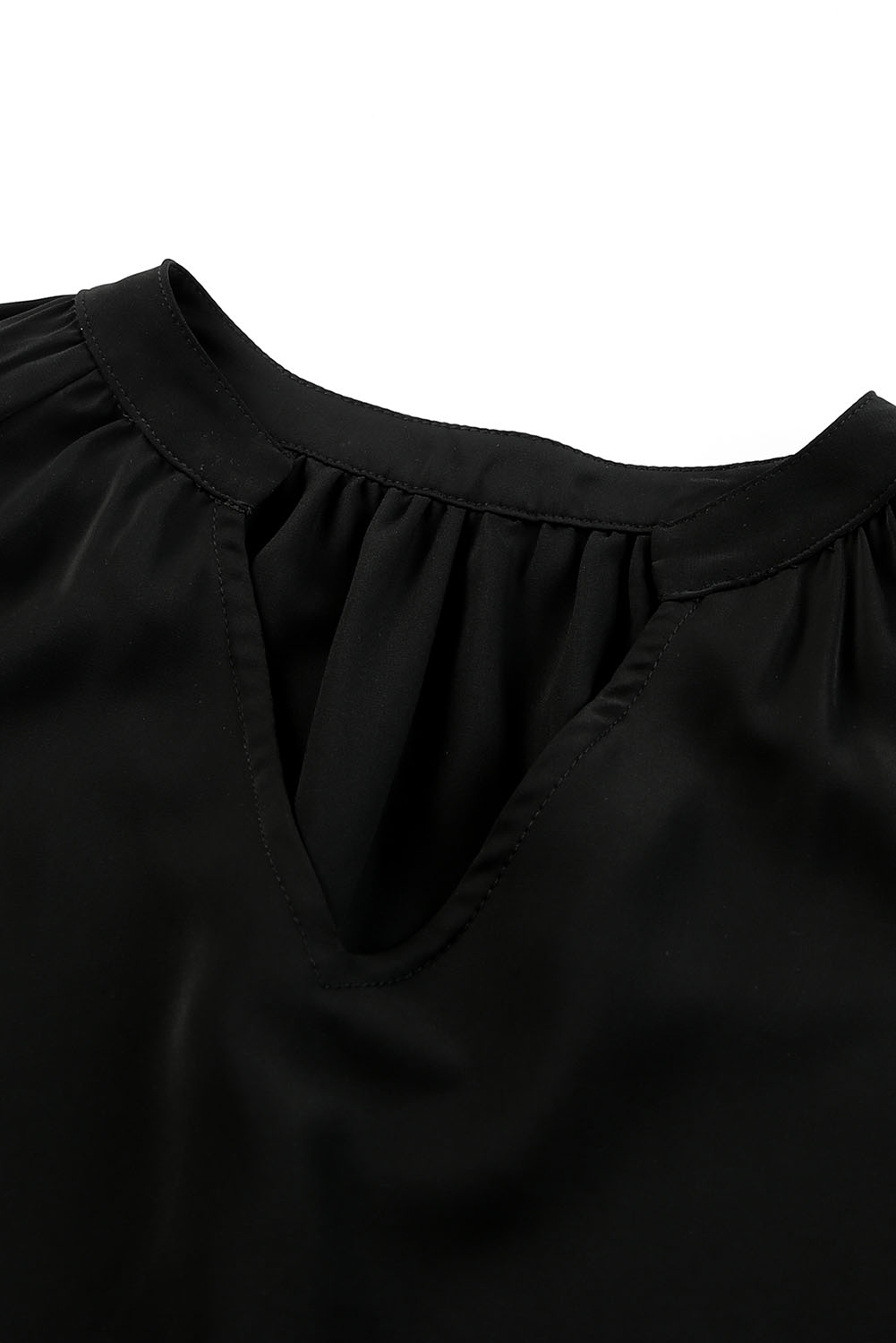 Black V Neck Long Puff Sleeve Top
