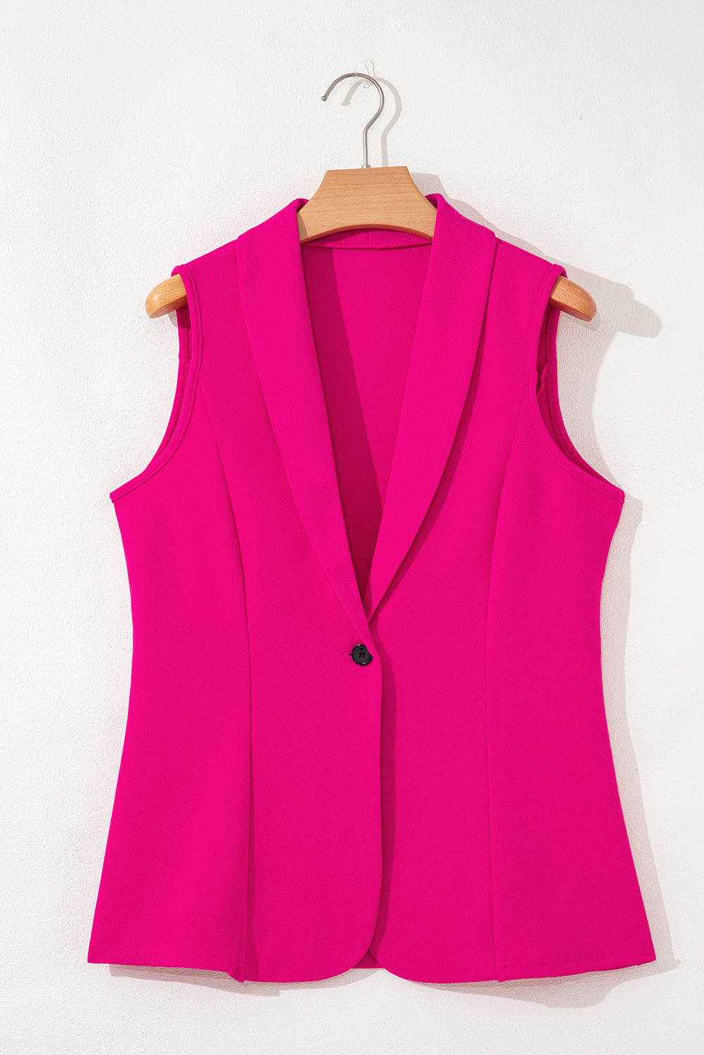 Rose Red Single Button Lapel Collar Vest Blazer