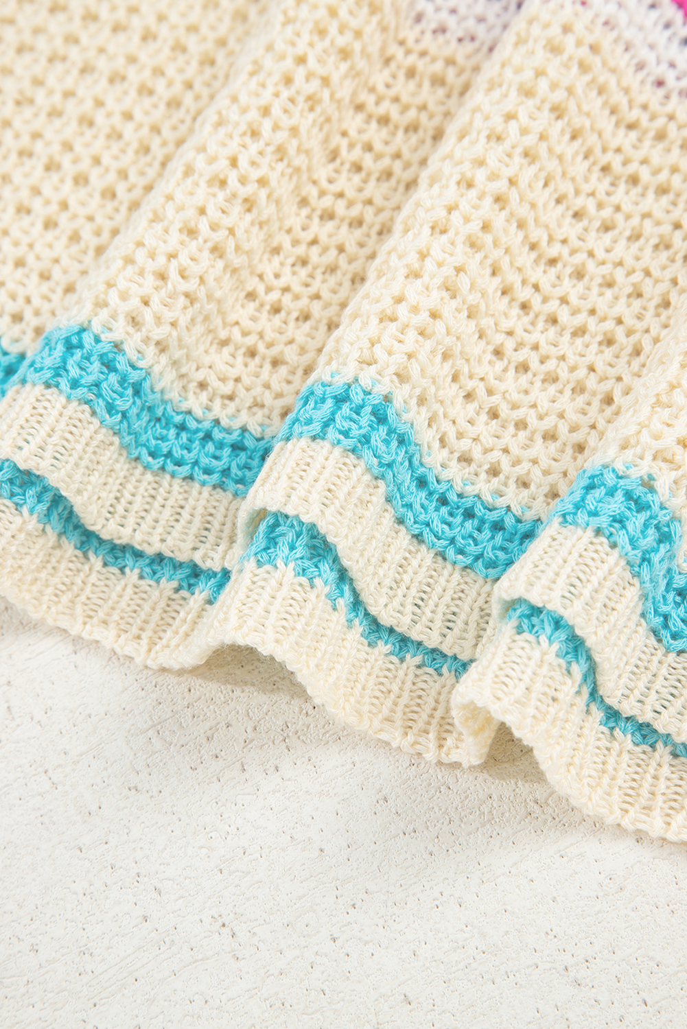 Khaki Stripe Textured Knit V Neck Sweater Vest