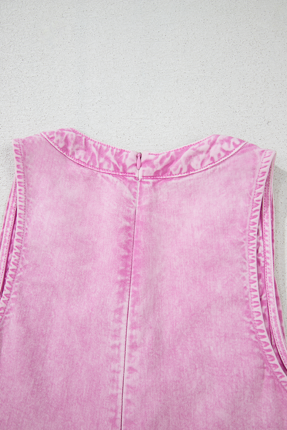 Bonbon Mineral Wash Pleated Bust V Neck Sleeveless Denim Romper