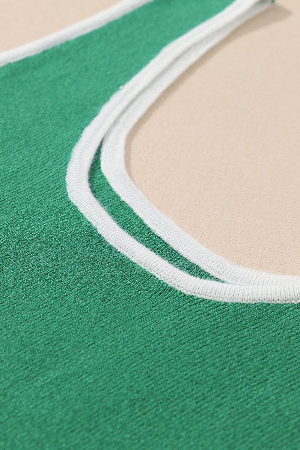 Dark Green Lightweight Ribbed Knit Contrast Trim Sweater Vest