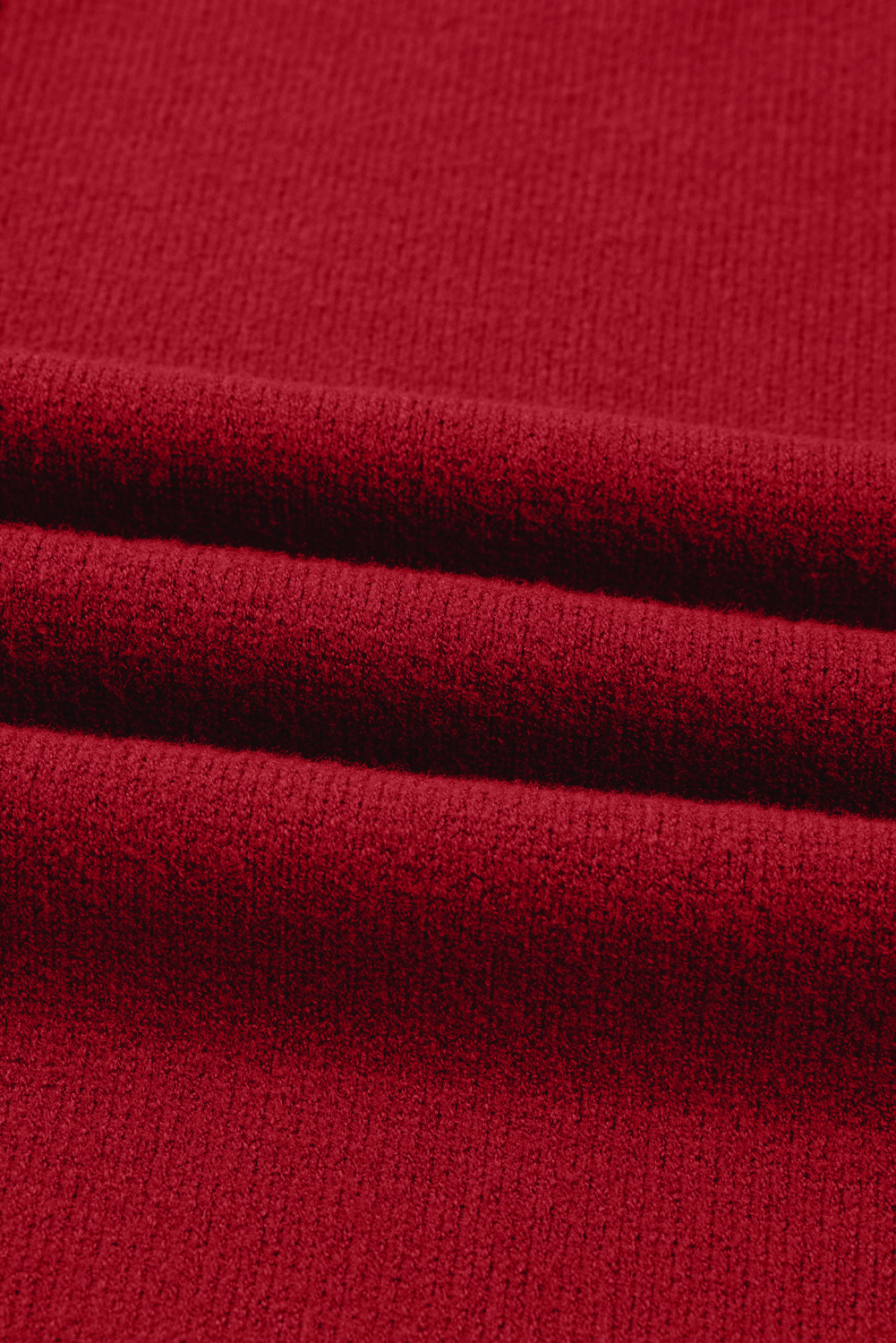 Fiery Red Ribbed High Neck Front Pockets Center Seam Shift Sweater Dress