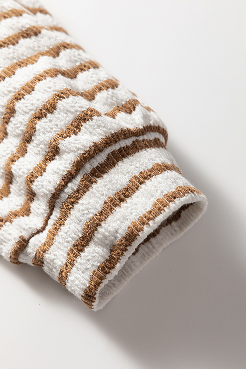 Khaki Stripe Textured Hooded V Neck Casual Long Sleeve Top