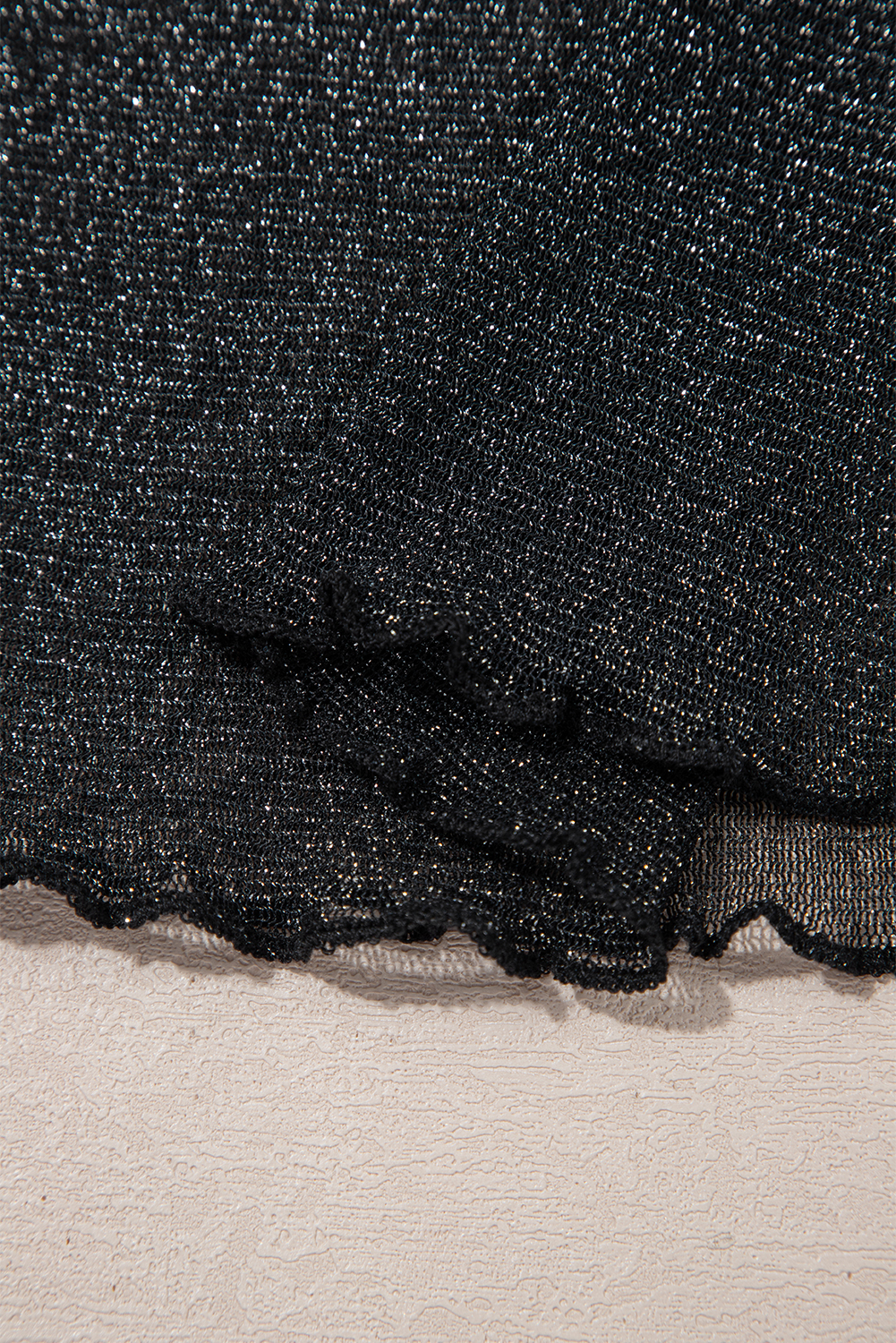 Black Metallic Glitter Mesh Long Sleeve Top